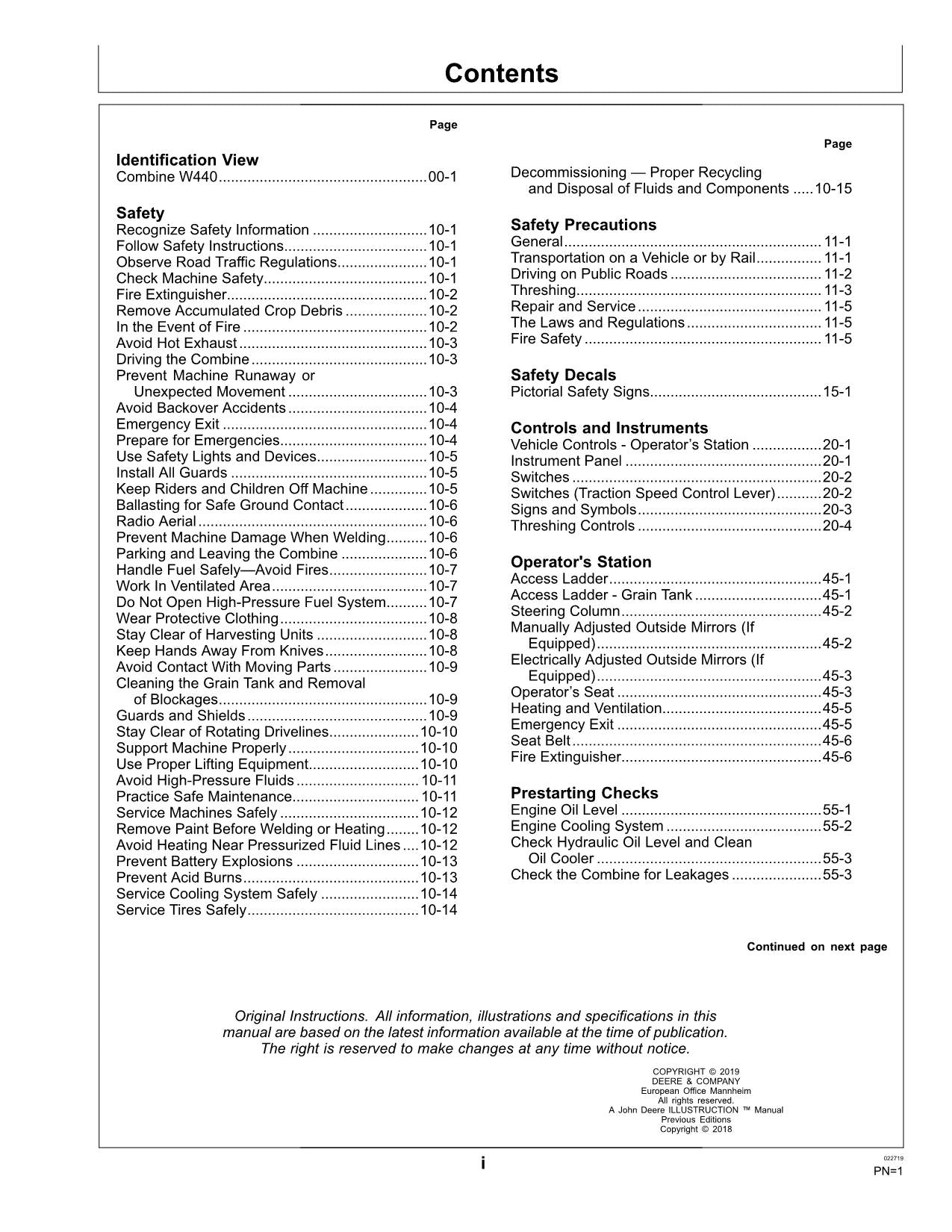 MANUAL DEL OPERADOR DE LA COSECHADORA JOHN DEERE W440 N.° 2