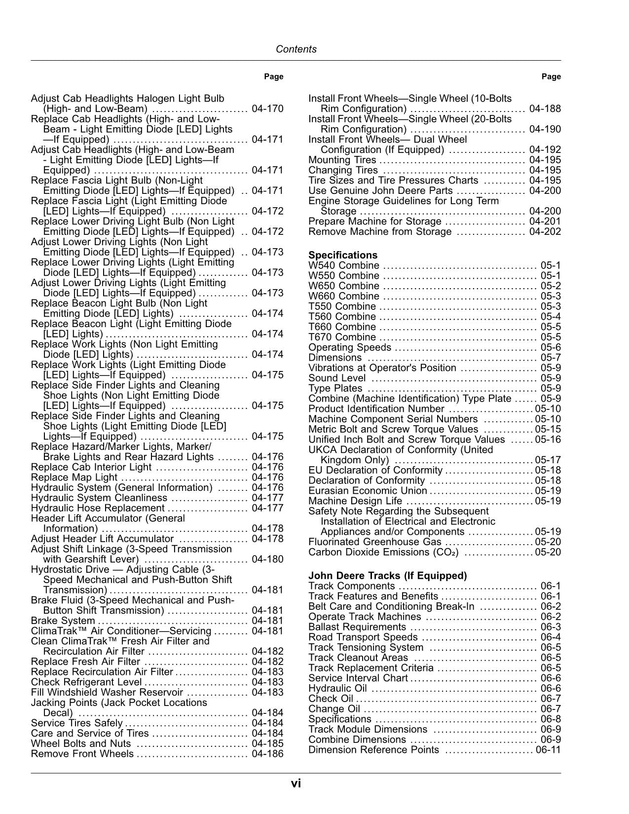 JOHN DEERE W540 W550 W650 T550 T560 T660 T670 HILLMASTER COMBINE OPERATOR MANUAL
