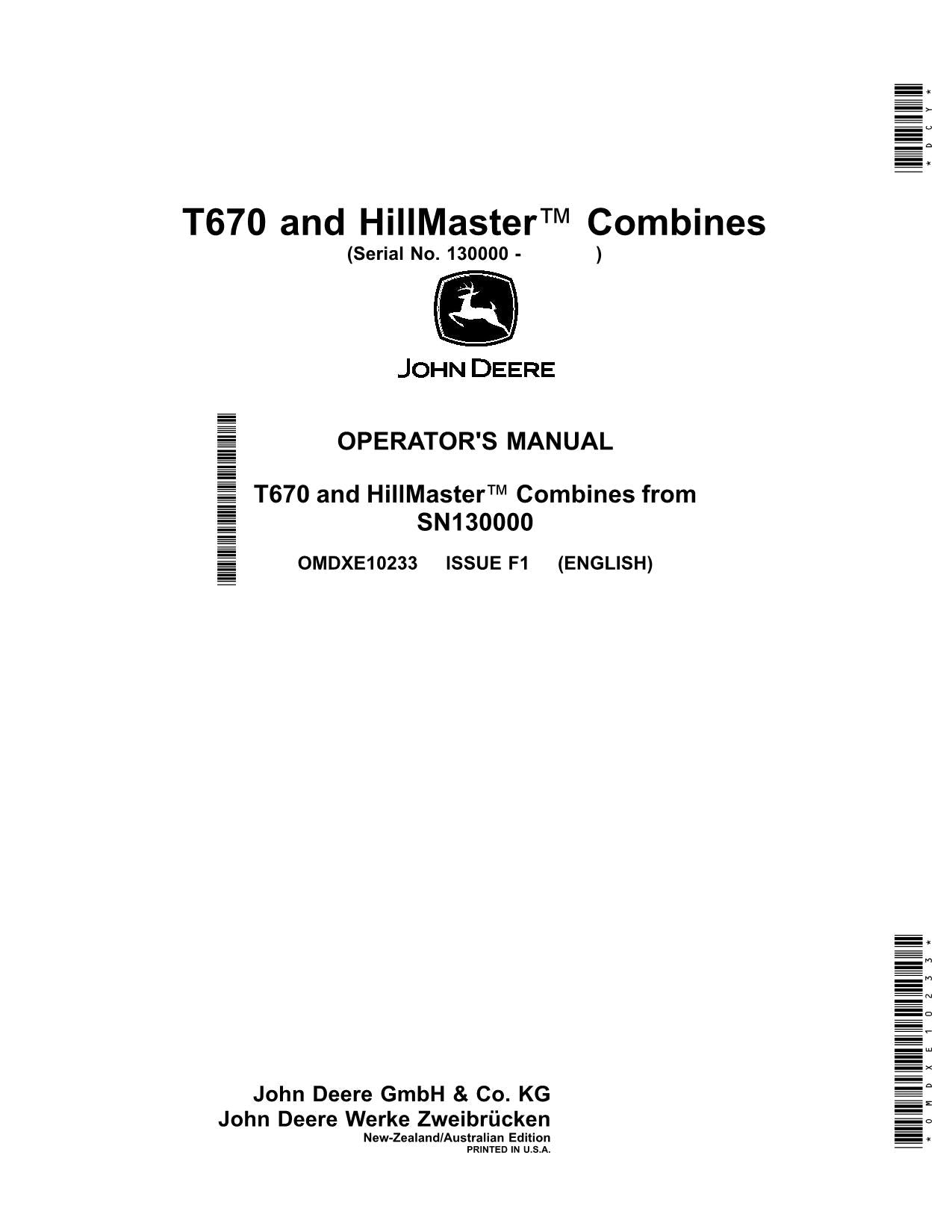 MANUAL DEL OPERADOR DE LA COSECHADORA JOHN DEERE T670 HILLMASTER