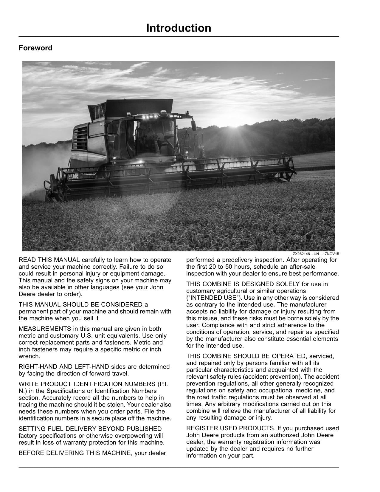 MANUAL DEL OPERADOR DE LA COSECHADORA JOHN DEERE T670 Norteamérica