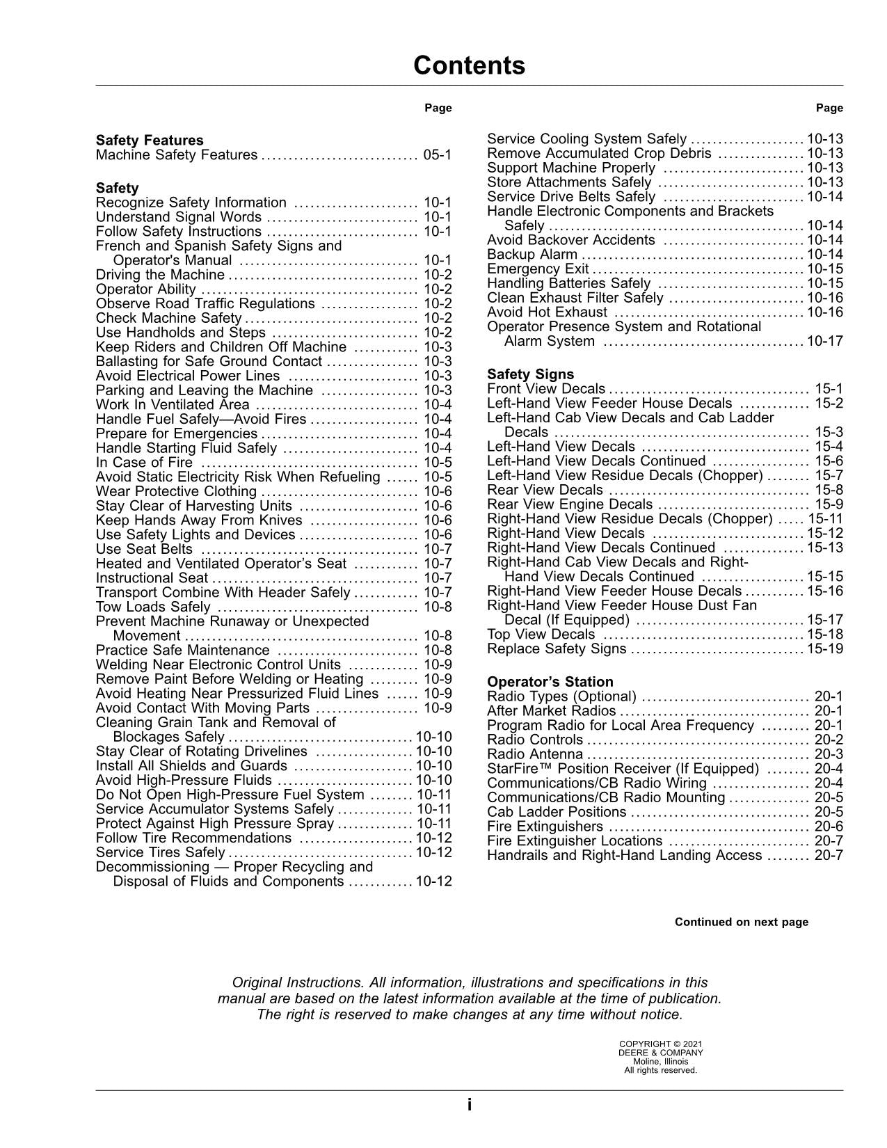 MANUAL DEL OPERADOR DE LA COSECHADORA JOHN DEERE X9 1000 1100 820001-NORTH AMERICAN