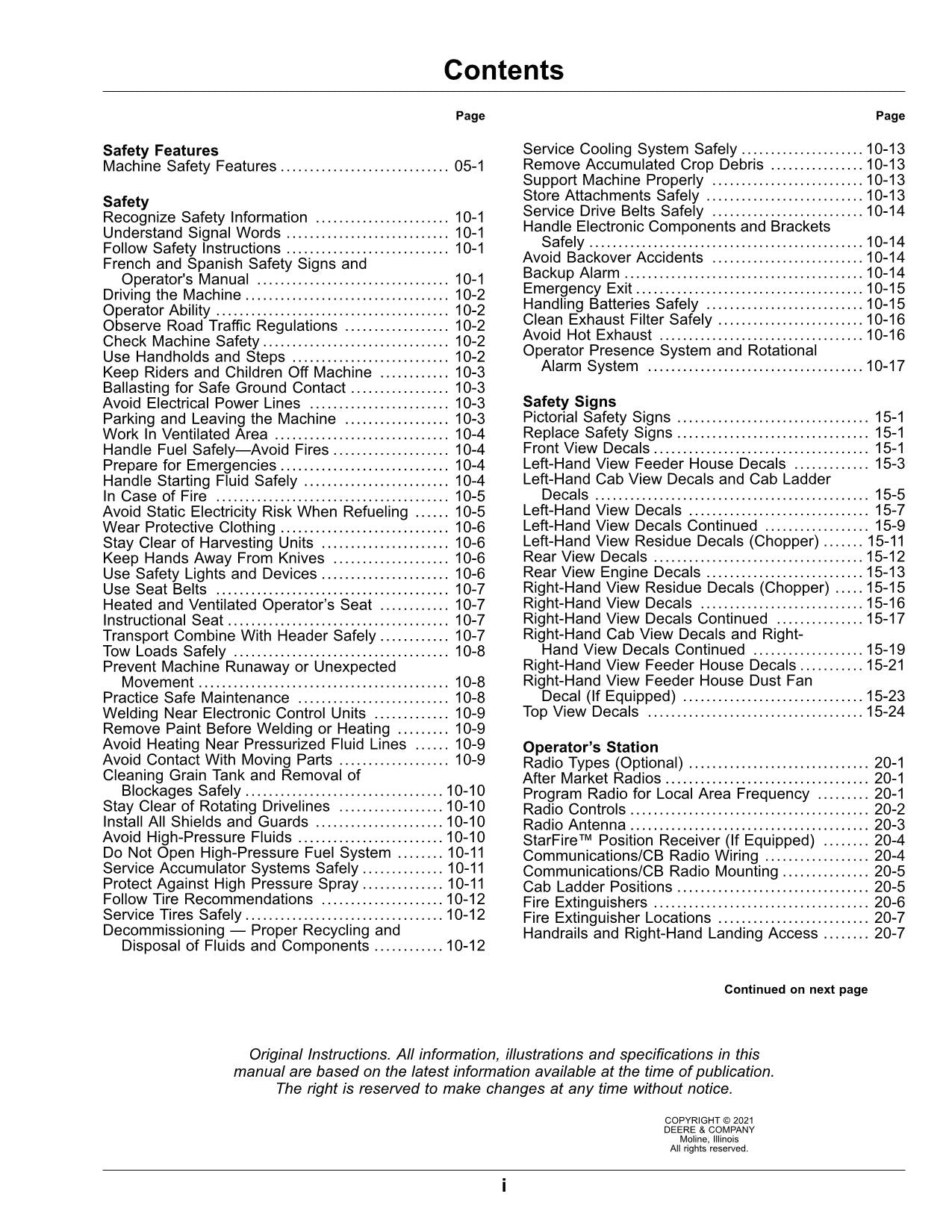 MANUAL DEL OPERADOR DE LA COSECHADORA JOHN DEERE X9 1000 1100 820001 - EDICIÓN DE EXPORTACIÓN