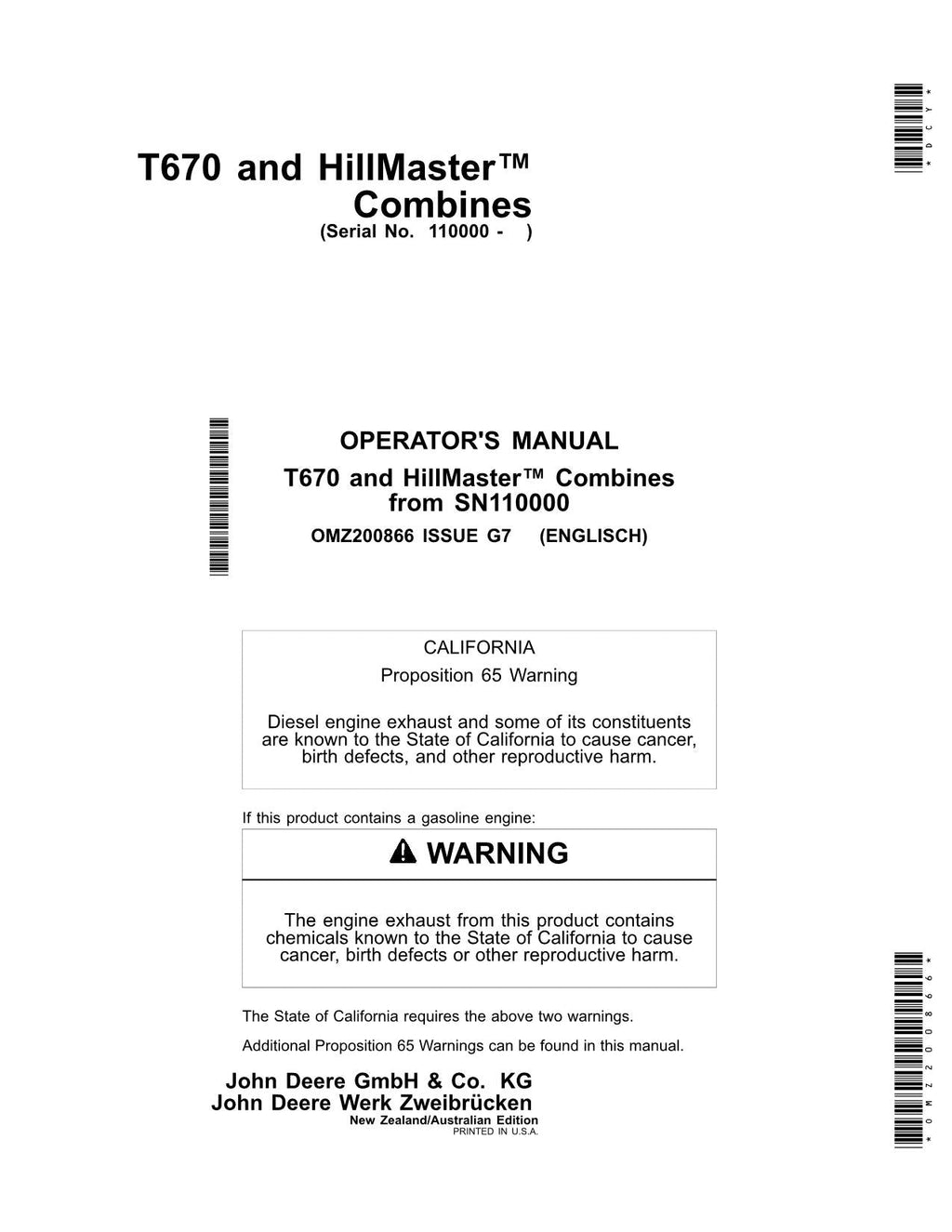 MANUAL DEL OPERADOR DE LA COSECHADORA JOHN DEERE T670