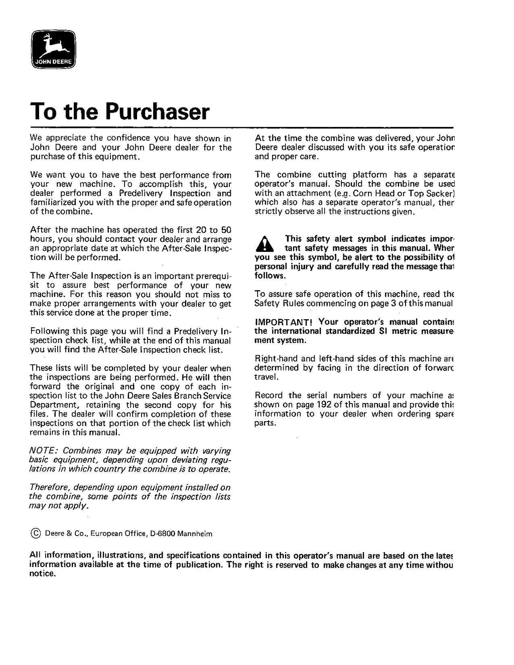 MANUAL DEL OPERADOR DE LA COSECHADORA JOHN DEERE 955