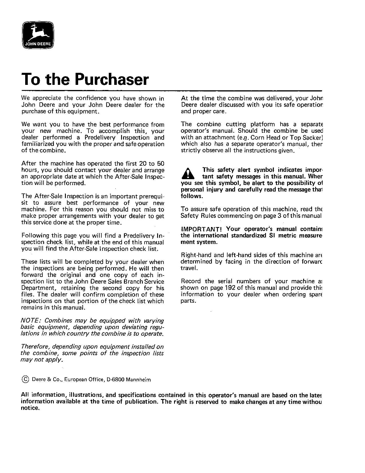 MANUAL DEL OPERADOR DE LA COSECHADORA JOHN DEERE 955
