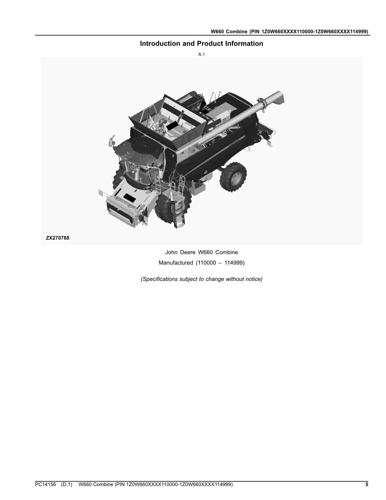 Catálogo de piezas de la cosechadora John Deere W660 - Manual 110000-114999