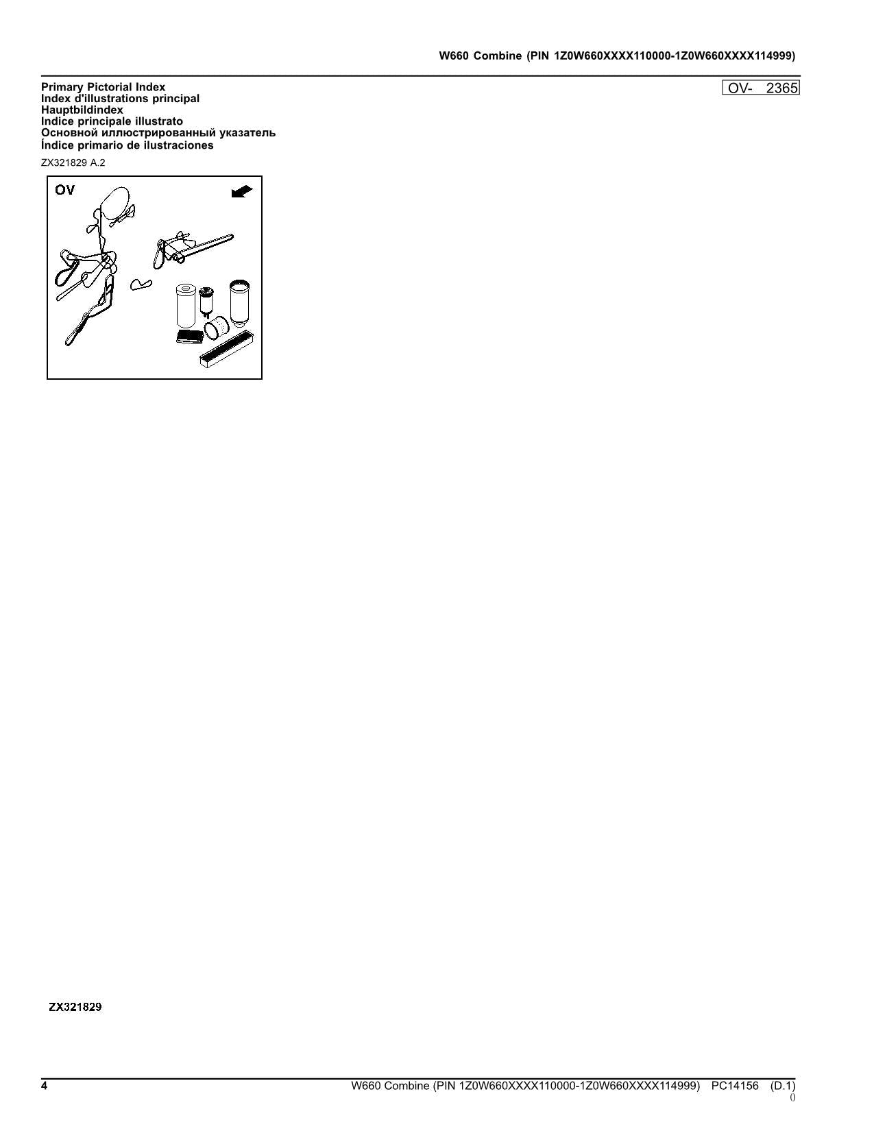 Catálogo de piezas de la cosechadora John Deere W660 - Manual 110000-114999