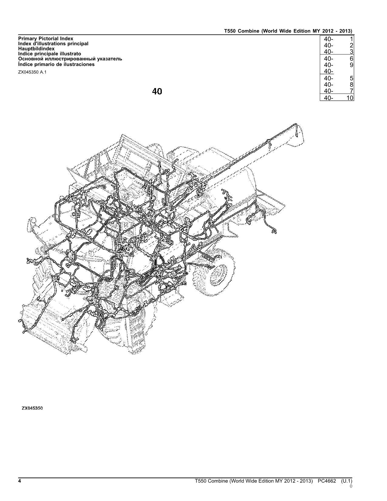 Catálogo de piezas de la cosechadora John Deere T550 (años 2012-2013)