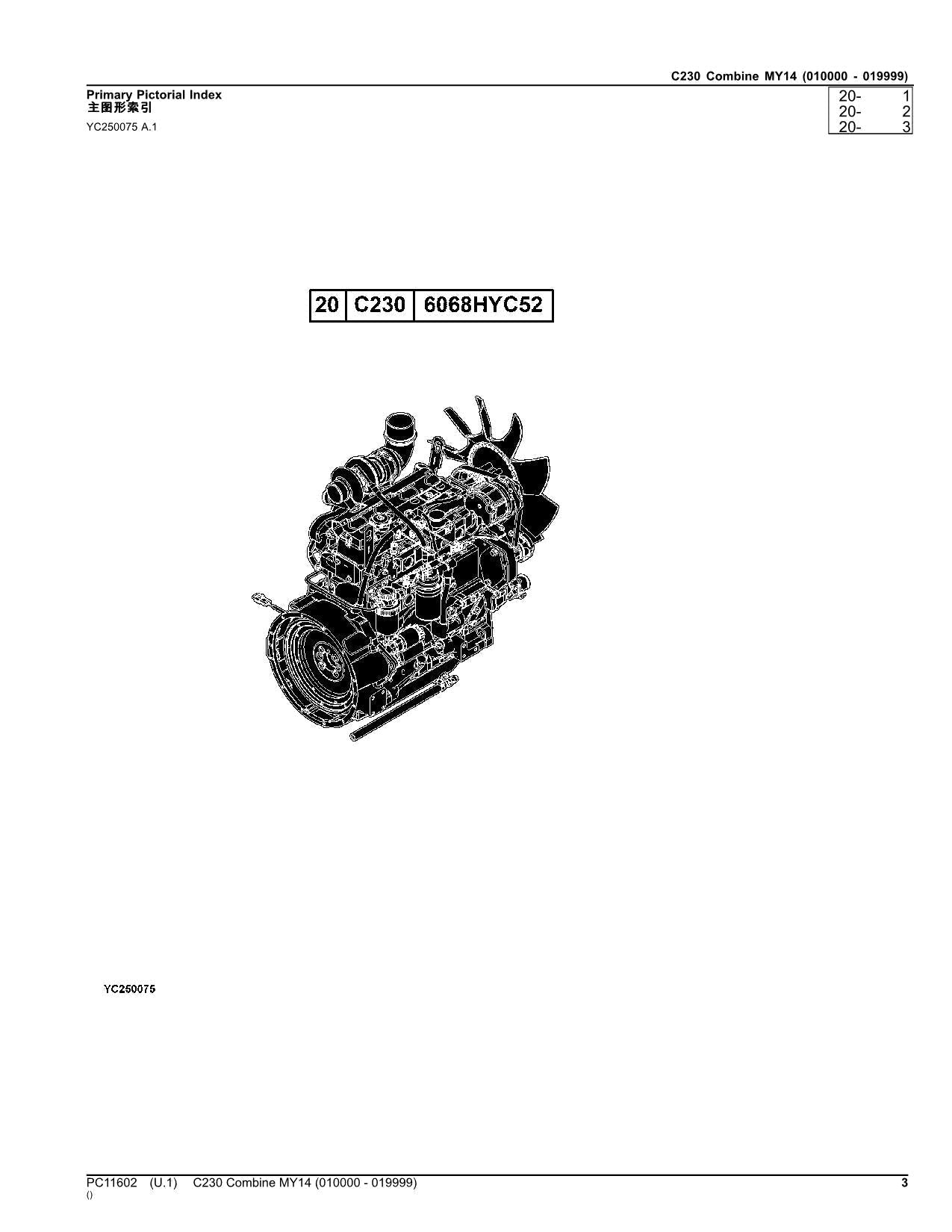 Catálogo de piezas de la cosechadora John Deere C230, manual n.° 2