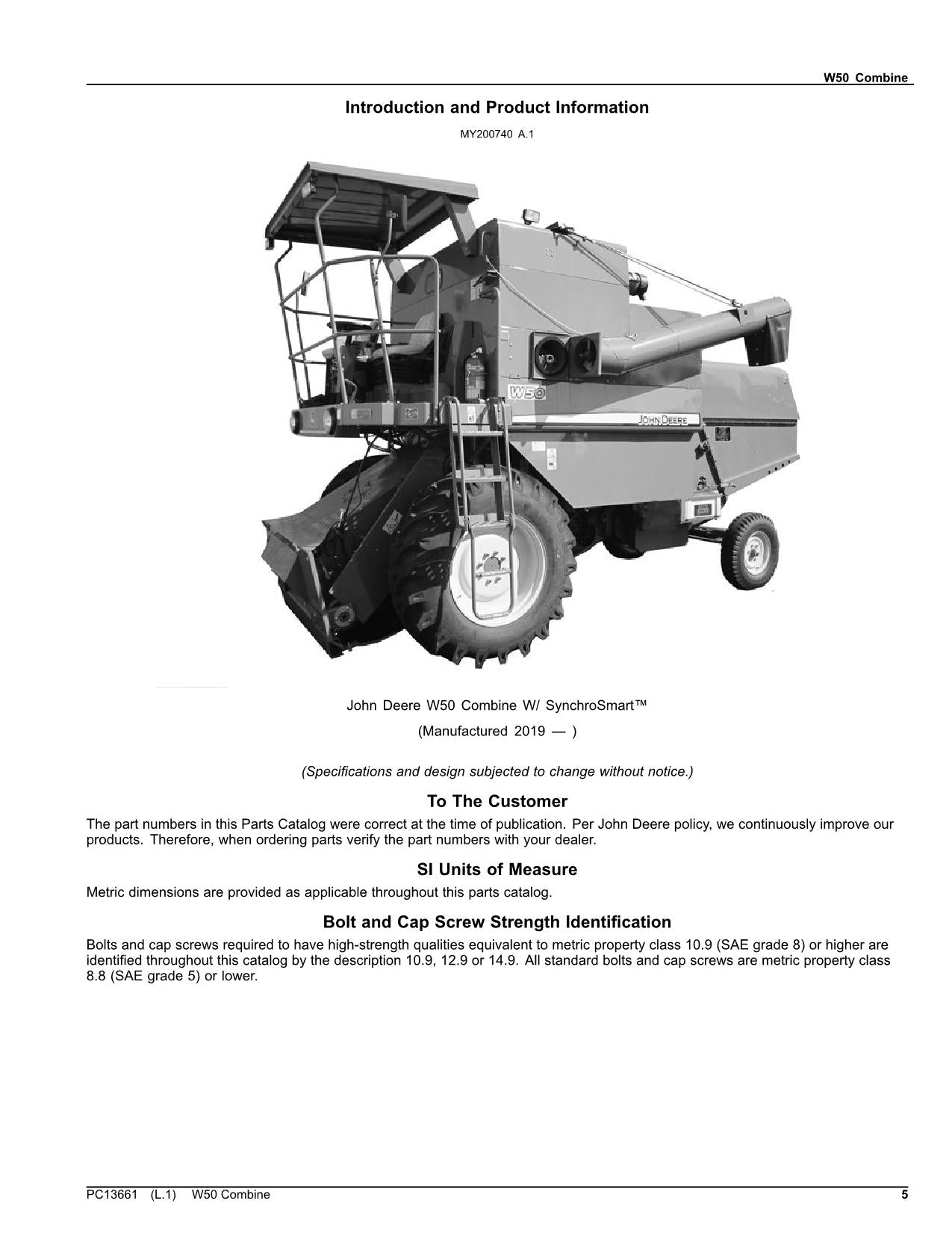 MANUAL DEL CATÁLOGO DE PIEZAS DE LA COSECHADORA JOHN DEERE W50 N.° 2
