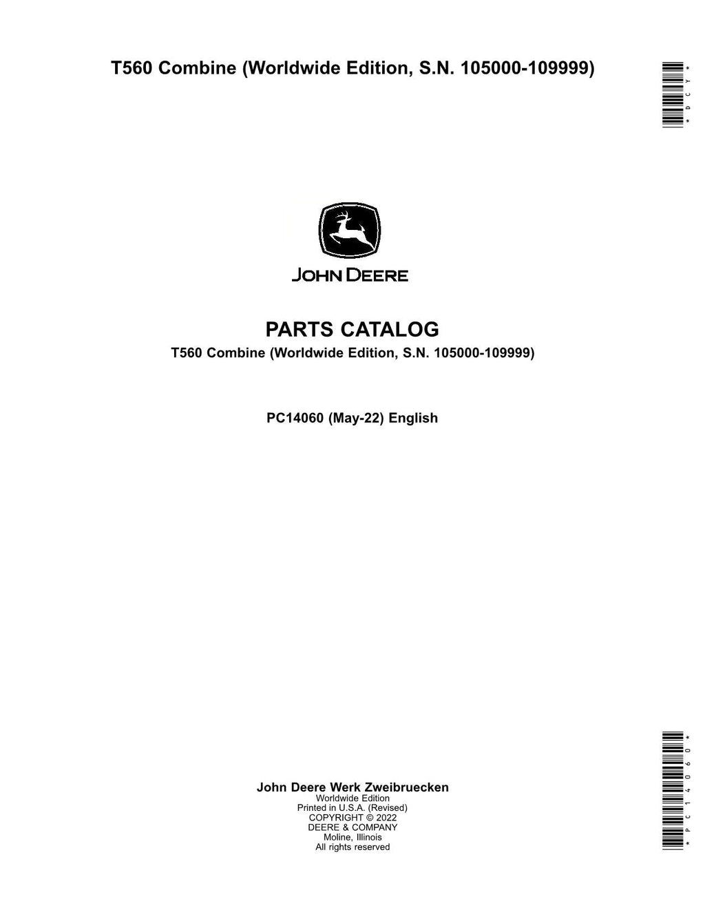 Catálogo de piezas de la cosechadora John Deere T560 - Manual 105000-109999