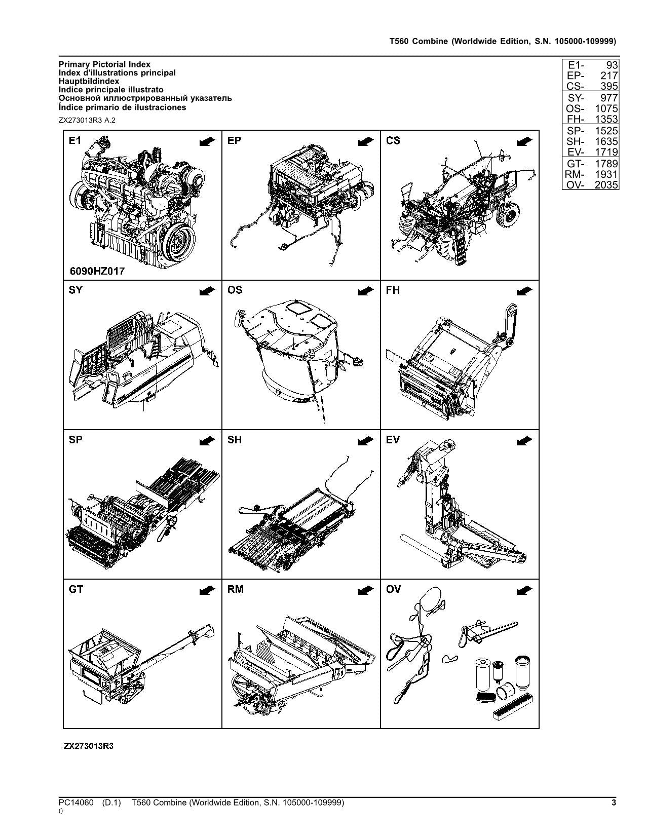 Catálogo de piezas de la cosechadora John Deere T560 - Manual 105000-109999