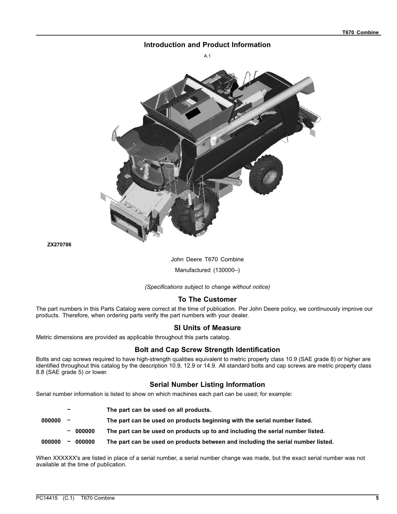 Catálogo de piezas de la cosechadora John Deere T670, manual n.° 8