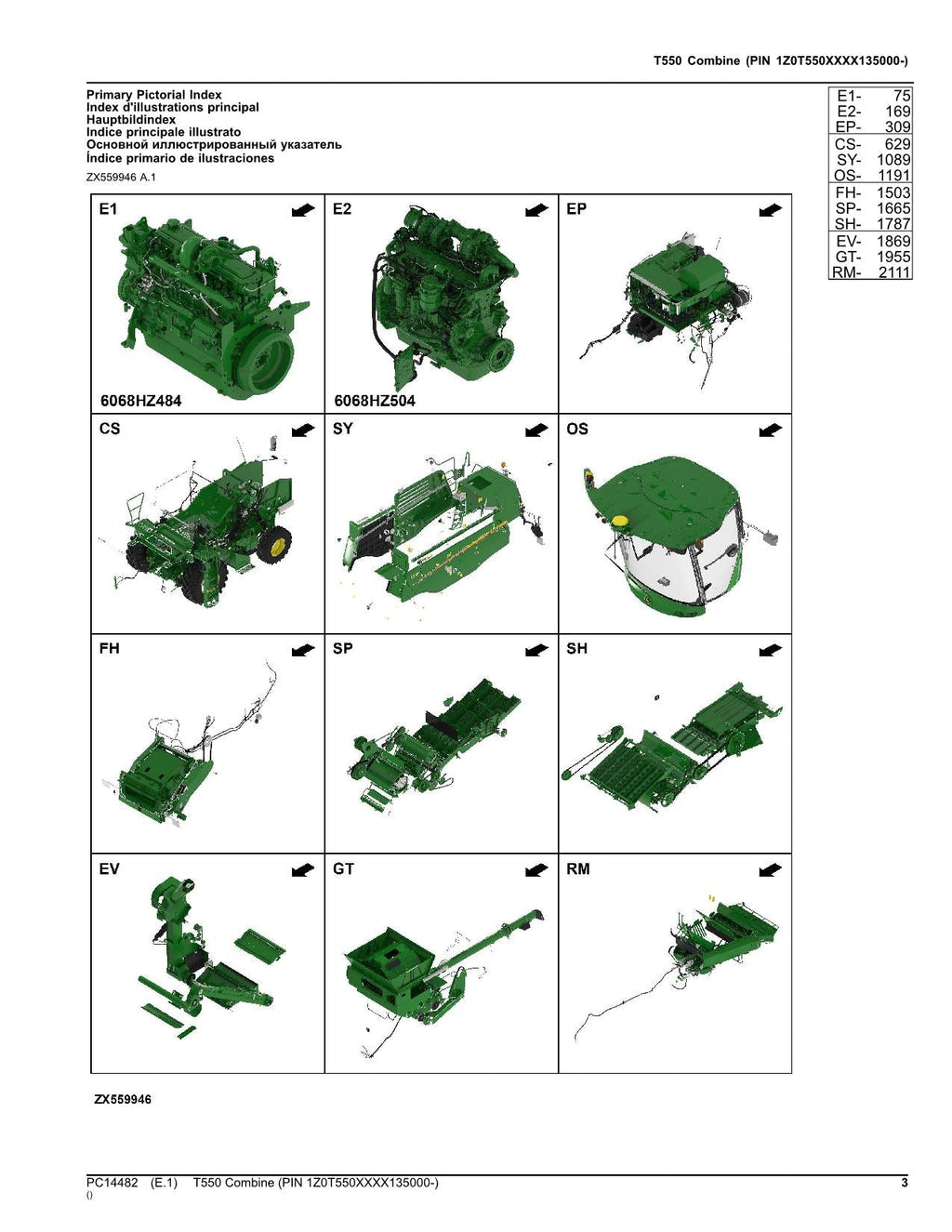 MANUAL DEL CATÁLOGO DE PIEZAS DE LA COSECHADORA JOHN DEERE T550 N.° 7