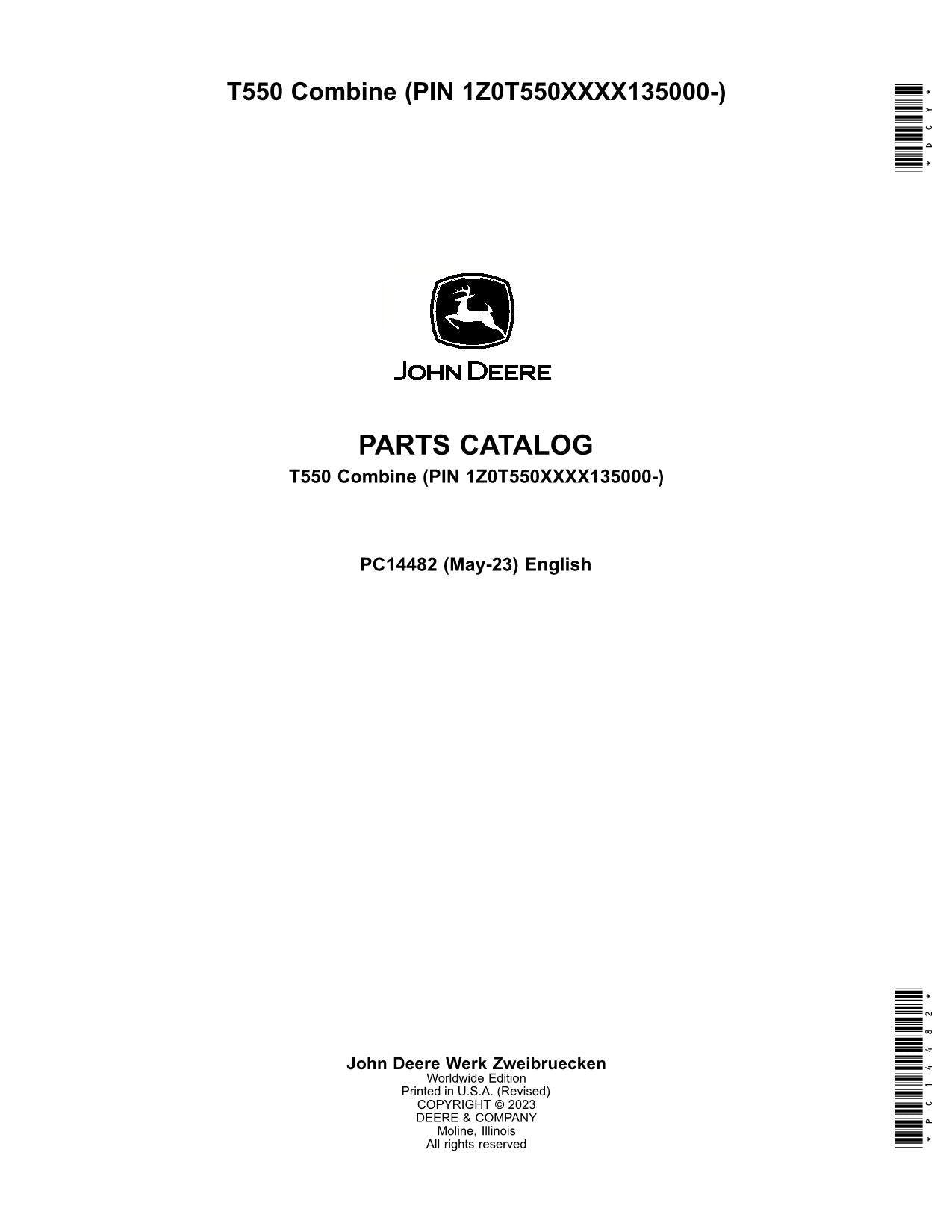 MANUAL DEL CATÁLOGO DE PIEZAS DE LA COSECHADORA JOHN DEERE T550 N.° 7