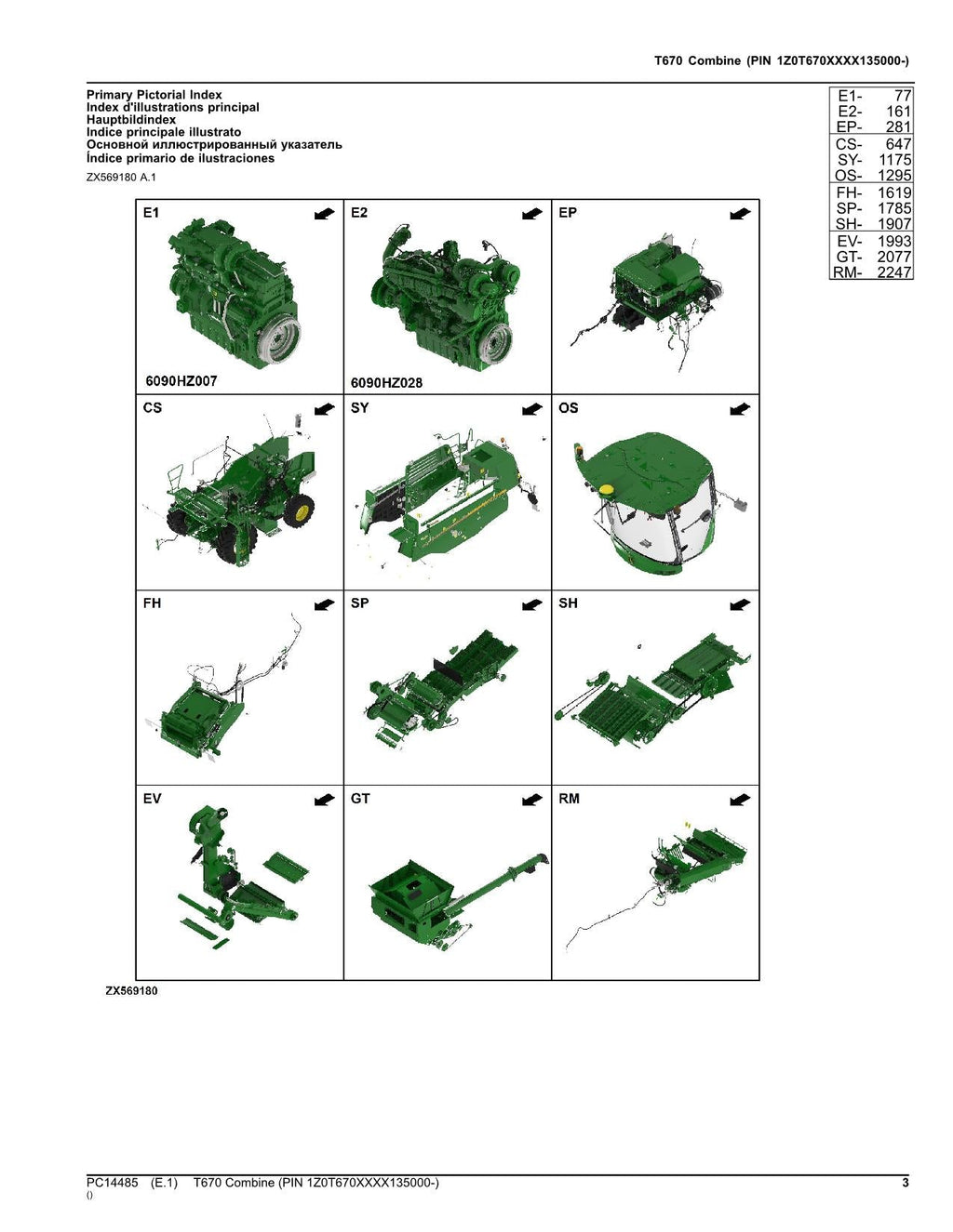 Catálogo de piezas de la cosechadora John Deere T670, manual n.° 9