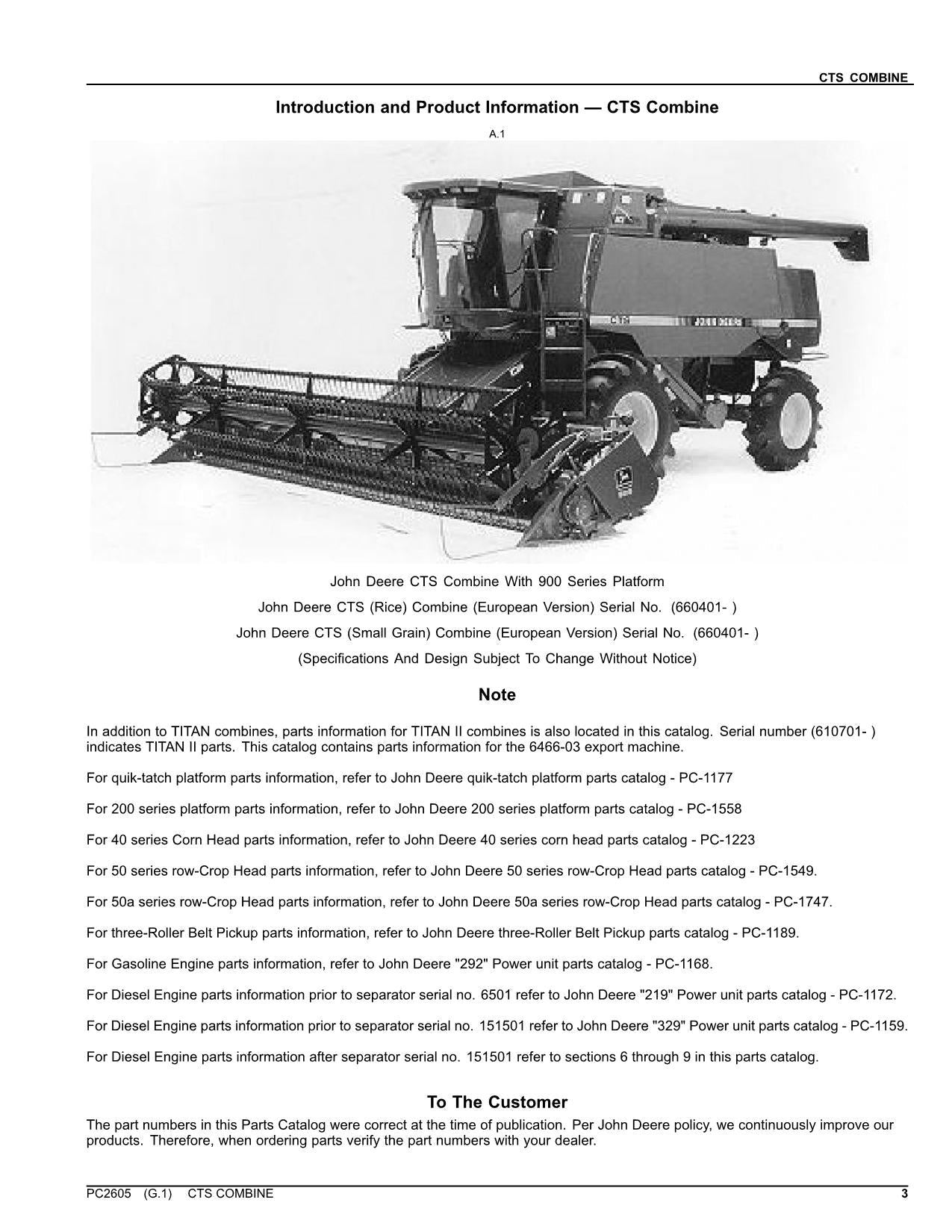 MANUAL DEL CATÁLOGO DE PIEZAS DE LA COSECHADORA JOHN DEERE CTS N.° 2