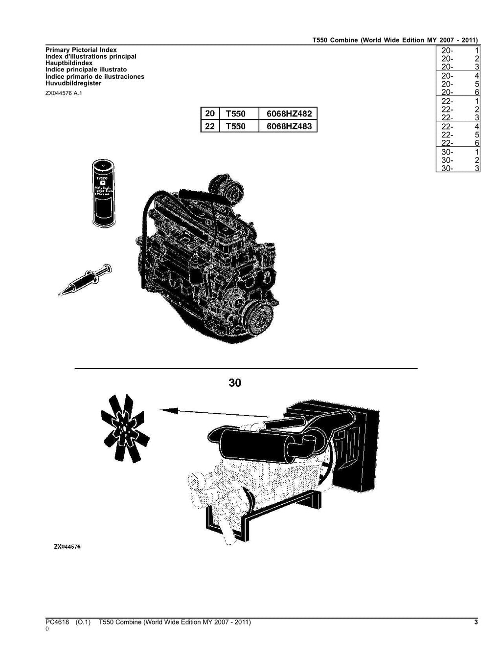 Catálogo de piezas de la cosechadora John Deere T550, manual n.° 8