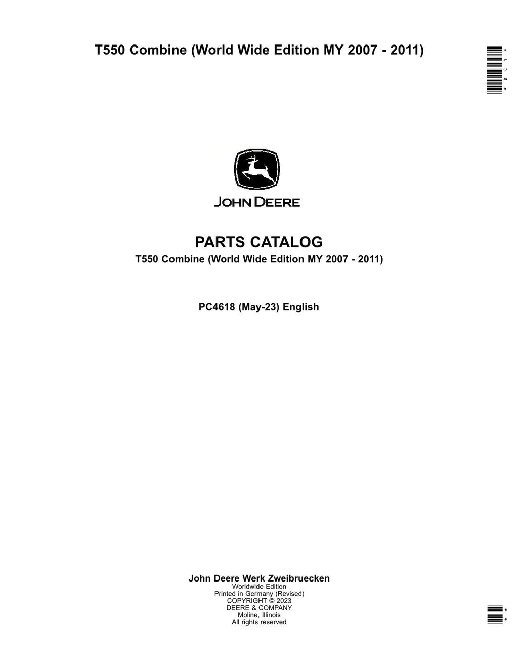 Catálogo de piezas de la cosechadora John Deere T550, manual n.° 8