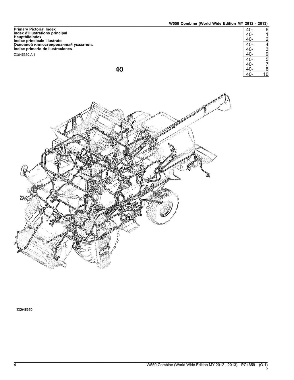 Catálogo de piezas de la cosechadora John Deere W550 (años 2012-2013)