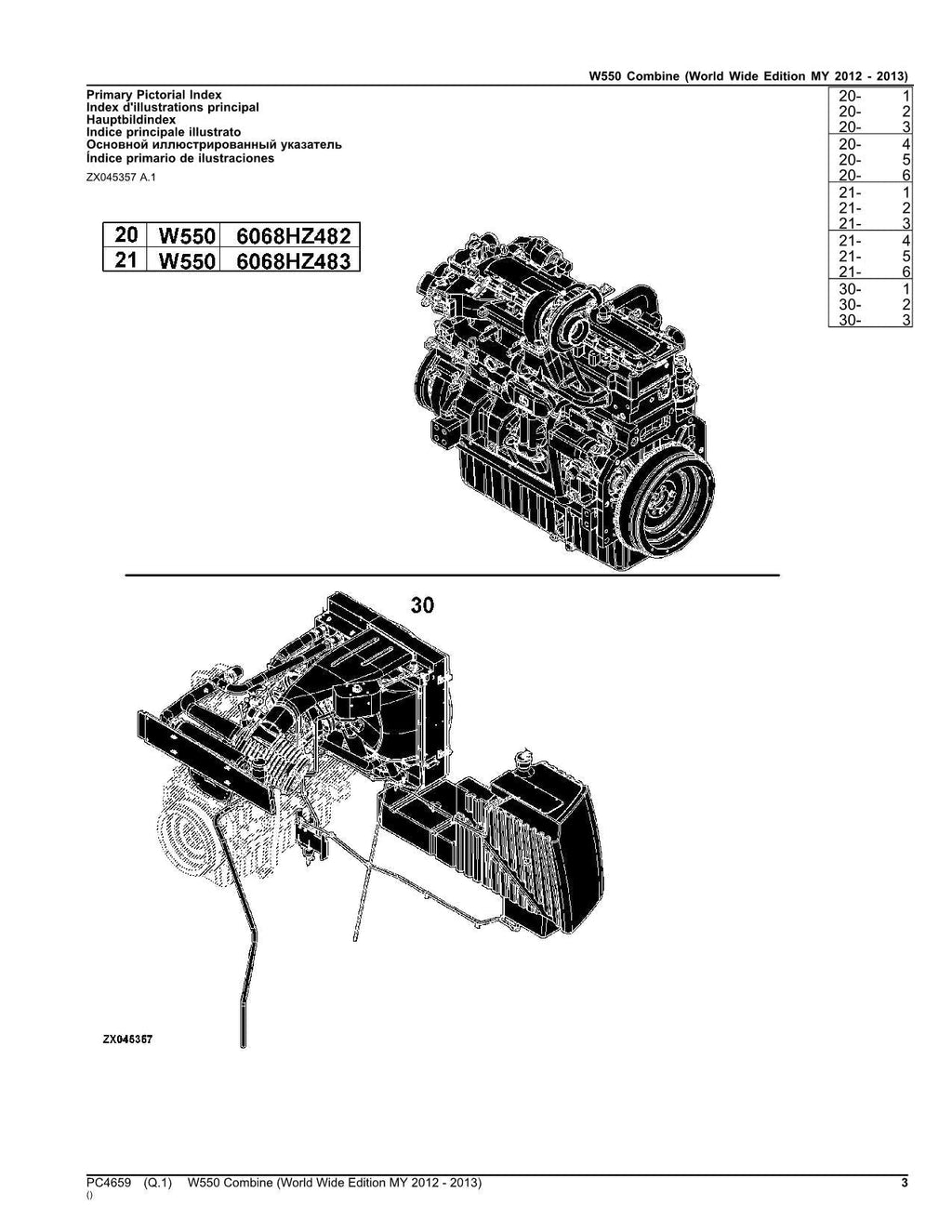 Catálogo de piezas de la cosechadora John Deere W550 (años 2012-2013)