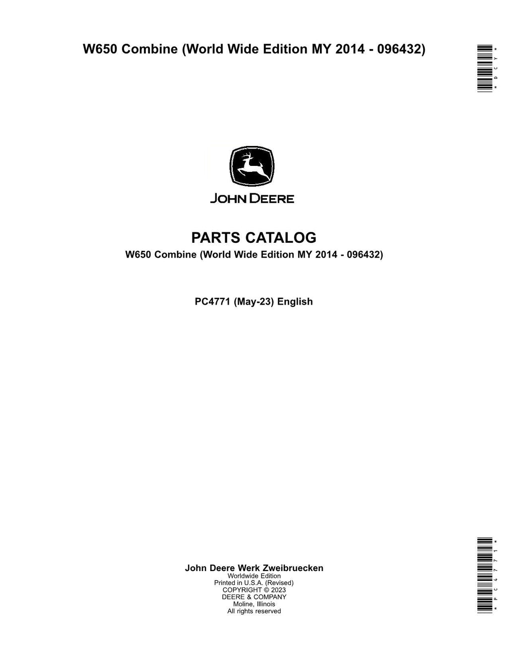 MANUAL DEL CATÁLOGO DE PIEZAS DE LA COSECHADORA JOHN DEERE W650 N.° 9