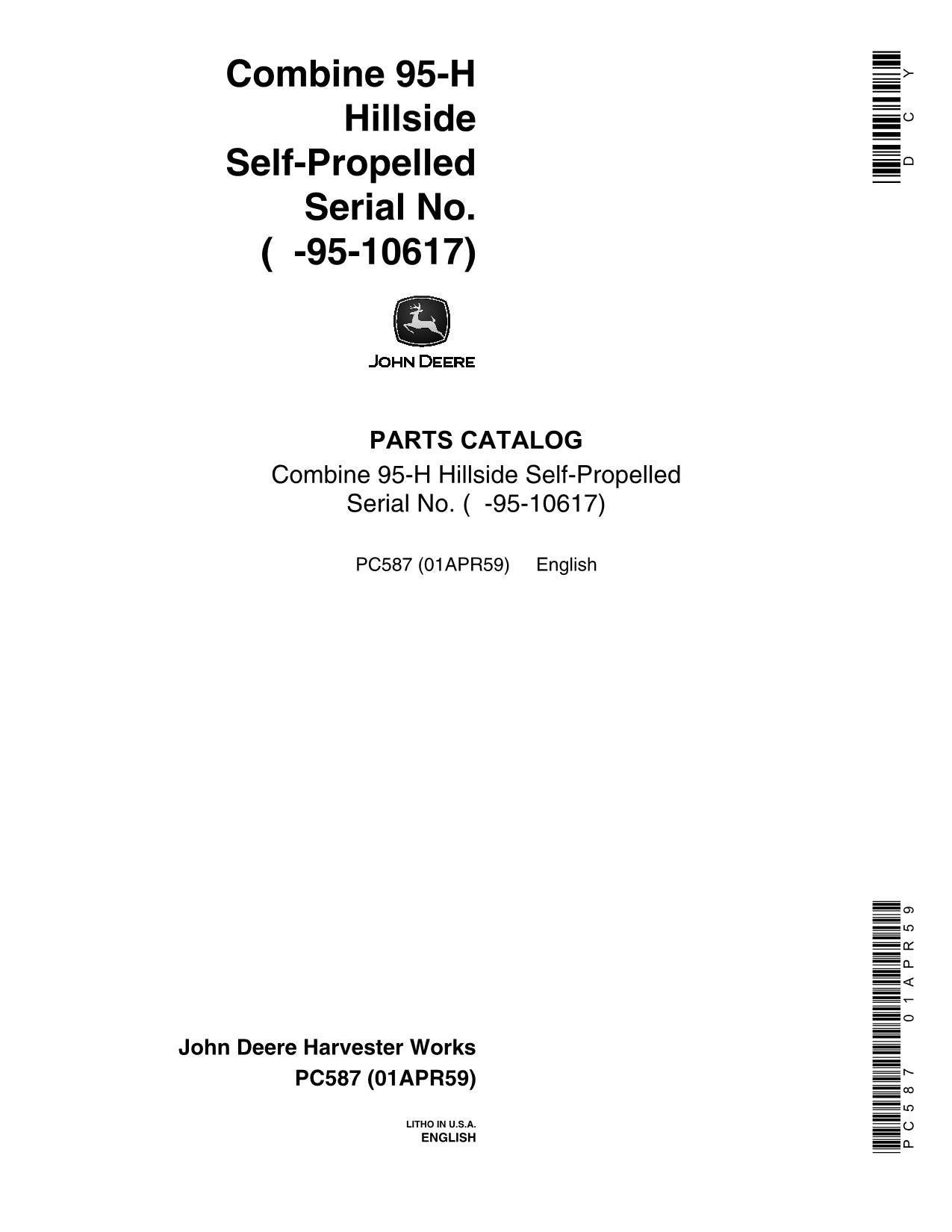 CATÁLOGO DE PIEZAS DE LA COSECHADORA JOHN DEERE 95H MANUAL N.° 1