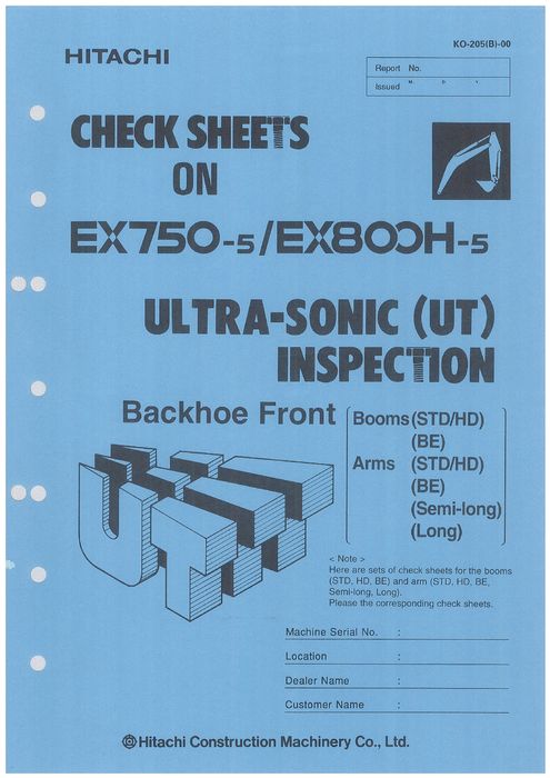 HITACHI EX750-5 EX800H-5 EXCAVATOR SERVICE MANUAL KO205B00