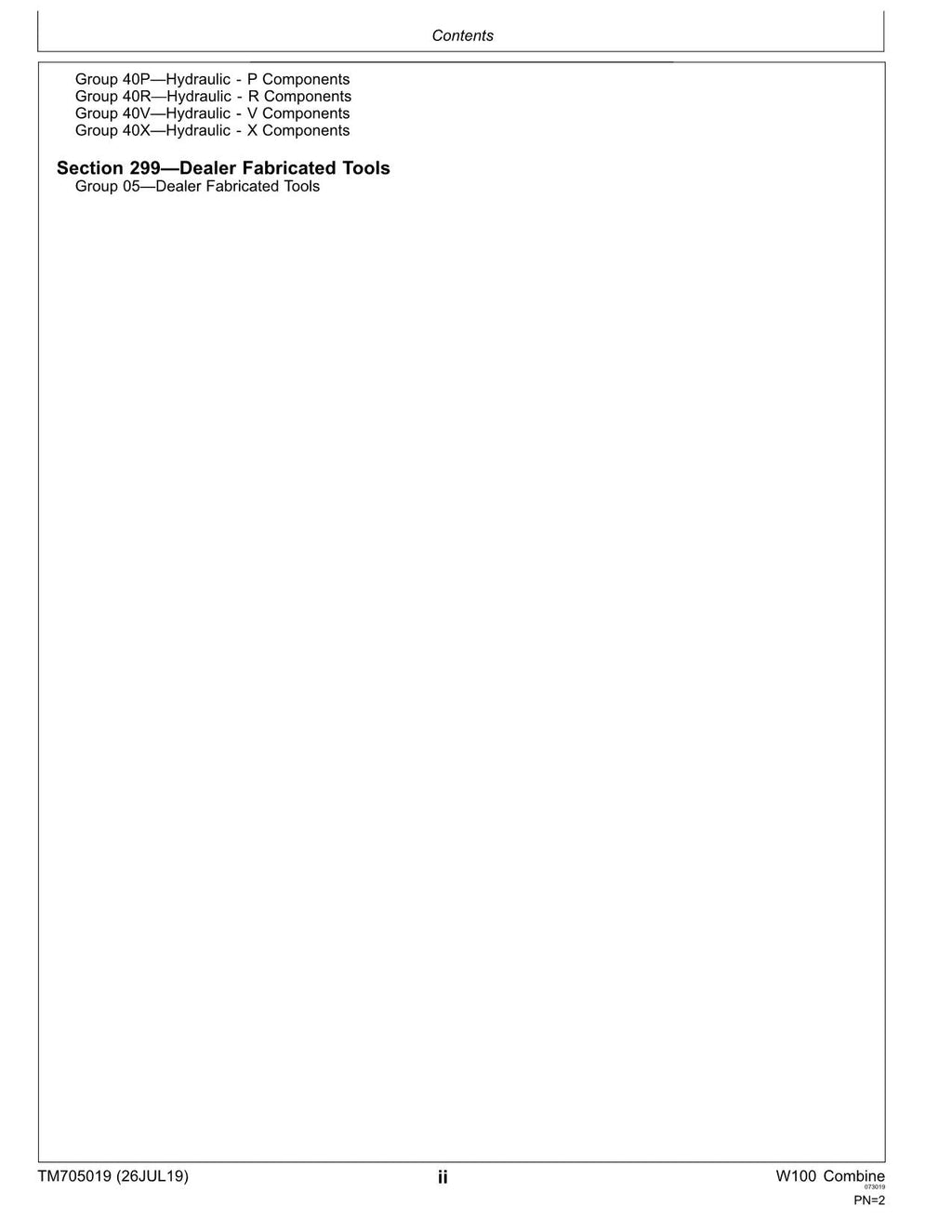 MANUAL TÉCNICO DE REPARACIÓN Y SERVICIO DE LA COSECHADORA JOHN DEERE W100 TM705019
