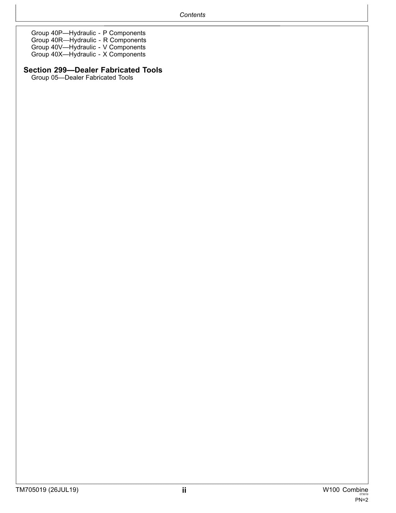 MANUAL TÉCNICO DE REPARACIÓN Y SERVICIO DE LA COSECHADORA JOHN DEERE W100 TM705019