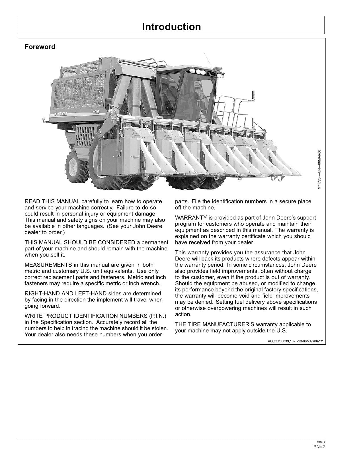 JOHN DEERE 9996 MANUAL DEL OPERADOR DE LA RECOLECTORA DE ALGODÓN N.° 3