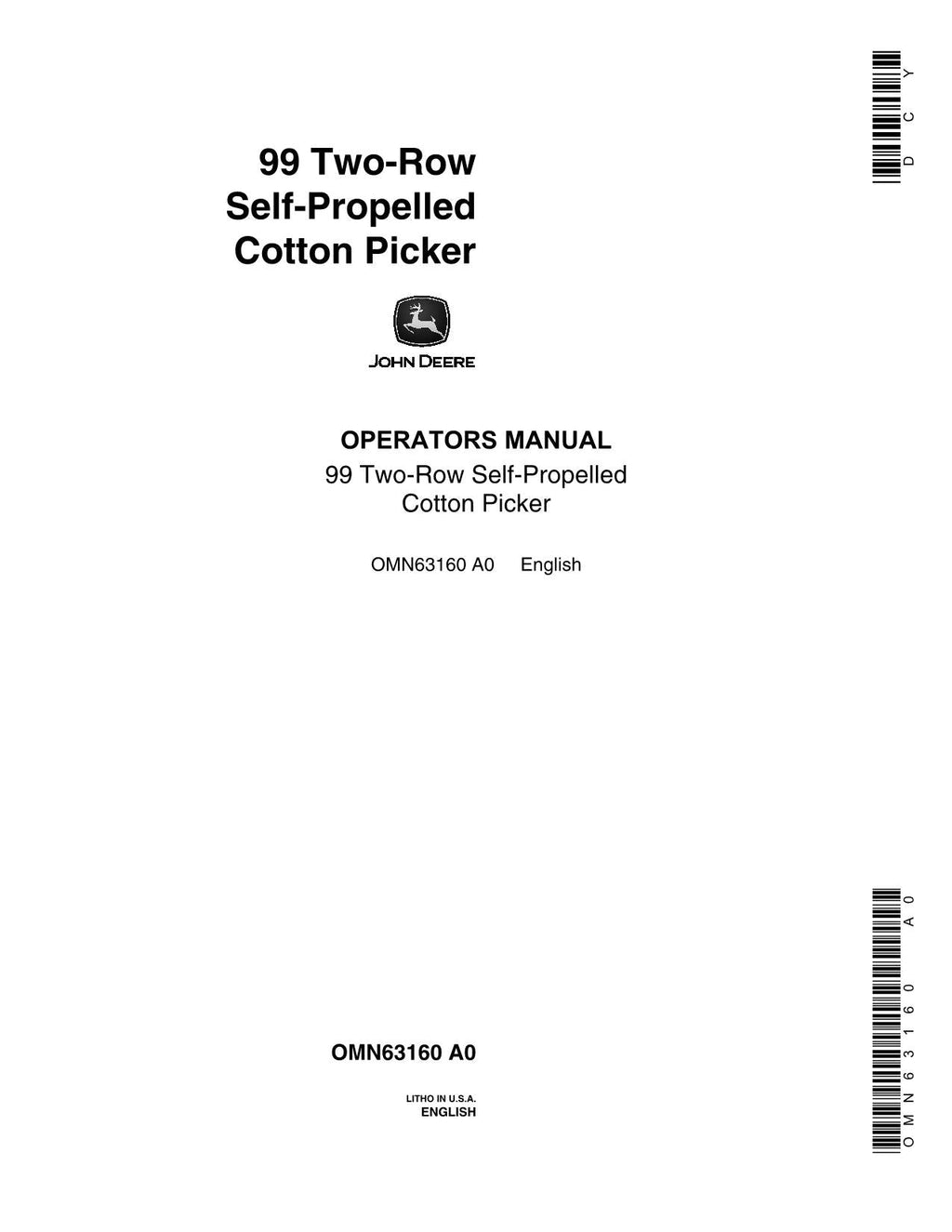 JOHN DEERE 99 MANUAL DEL OPERADOR DE LA RECOLECTORA DE ALGODÓN N.° 1