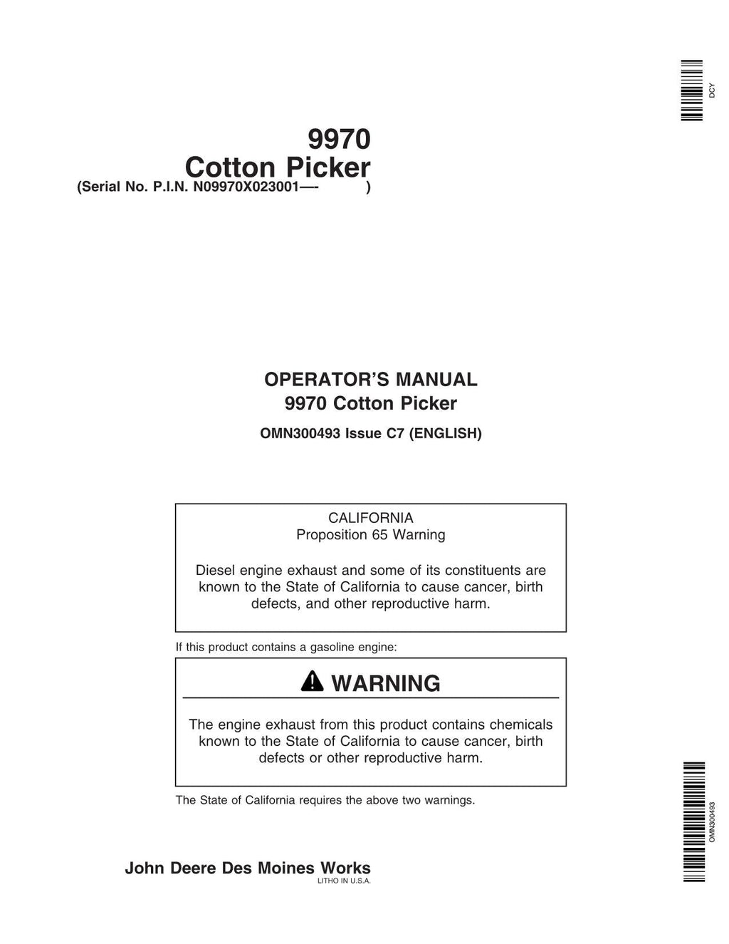 JOHN DEERE 9970 MANUAL DEL OPERADOR DE LA RECOLECTORA DE ALGODÓN N.° 3