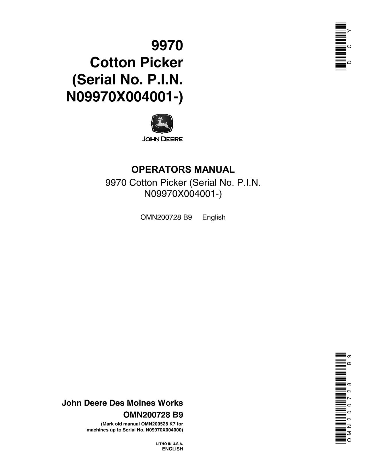 MANUAL DEL OPERADOR DE LA RECOLECTORA DE ALGODÓN JOHN DEERE 9970 N.° 4