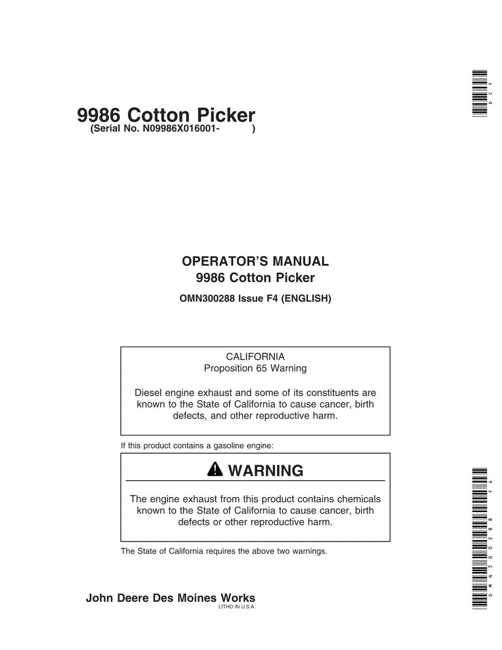 JOHN DEERE 9986 MANUAL DEL OPERADOR DE LA RECOLECTORA DE ALGODÓN N.° 3