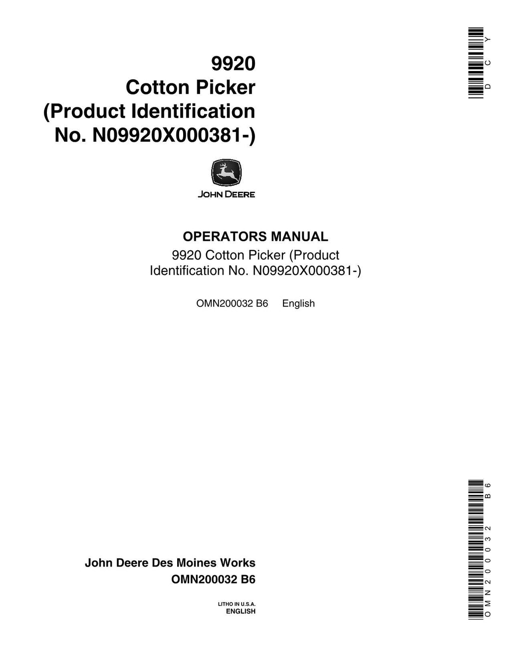 MANUAL DEL OPERADOR DE LA RECOLECTORA DE ALGODÓN JOHN DEERE 9920 N.° 4