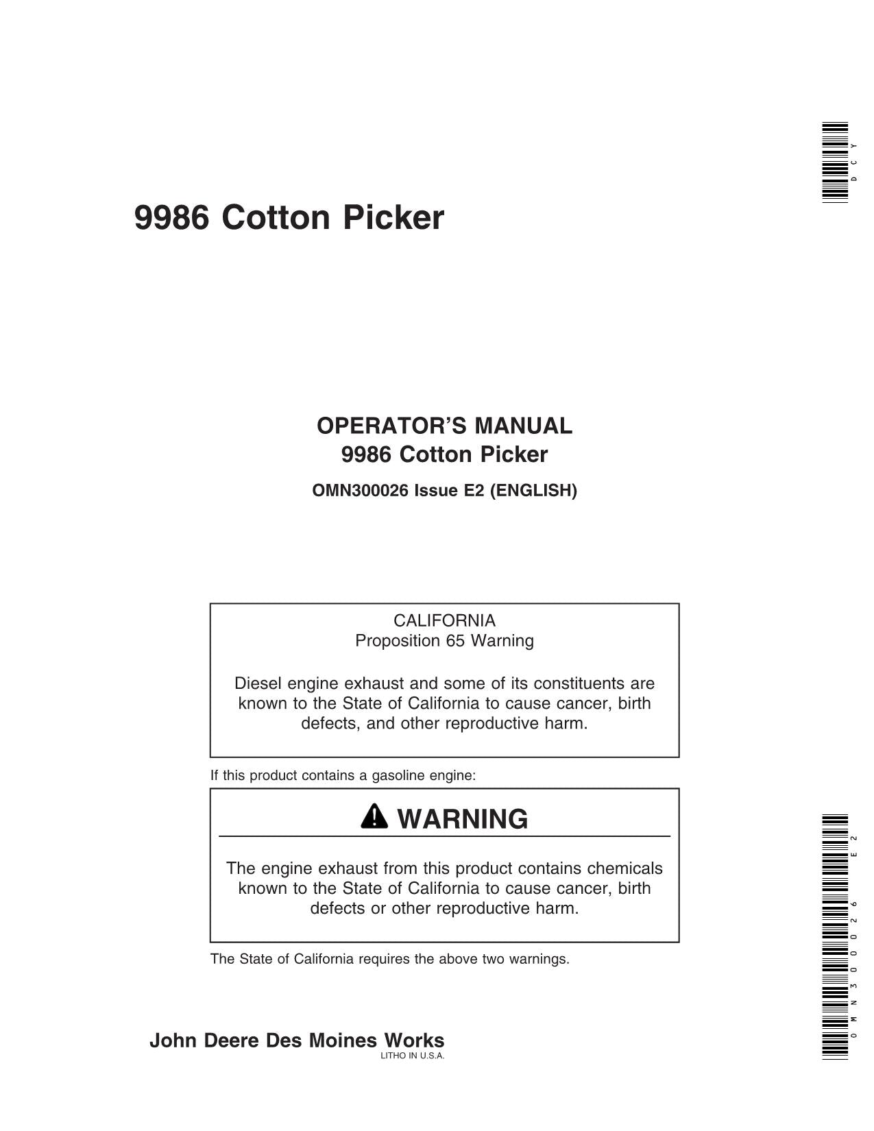 JOHN DEERE 9986 MANUAL DEL OPERADOR DE LA RECOLECTORA DE ALGODÓN N.° 4