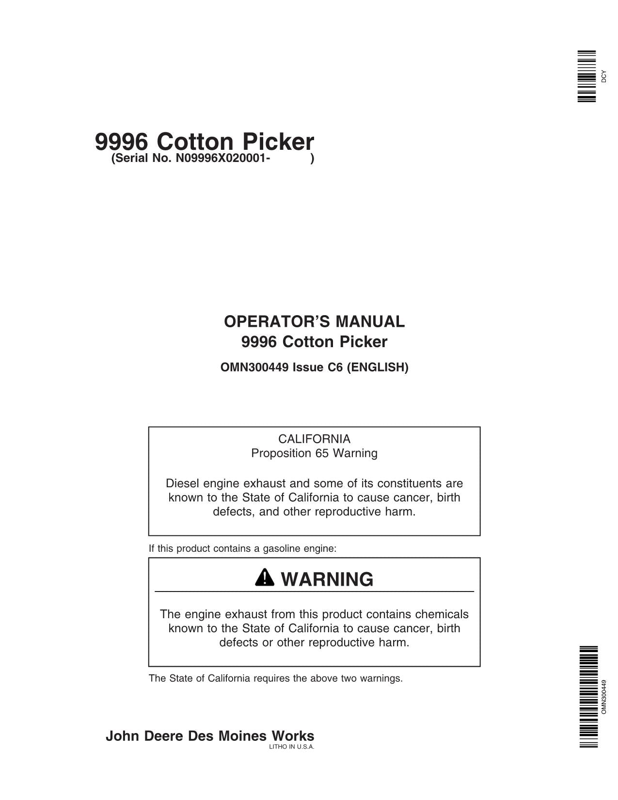 JOHN DEERE 9996 MANUAL DEL OPERADOR DE LA RECOLECTORA DE ALGODÓN N.° 5