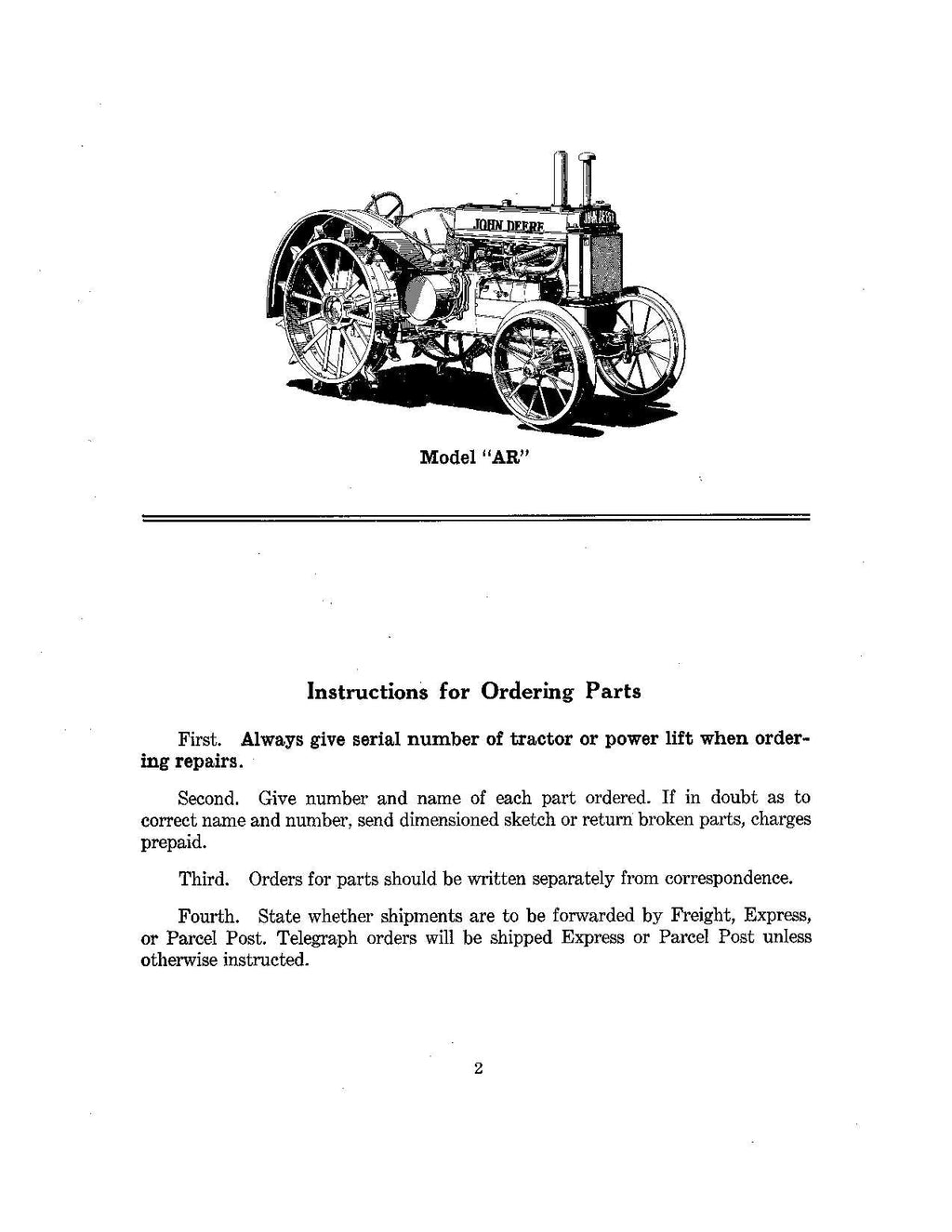 Catálogo de piezas del tractor John Deere A AO AR AW AN Manual