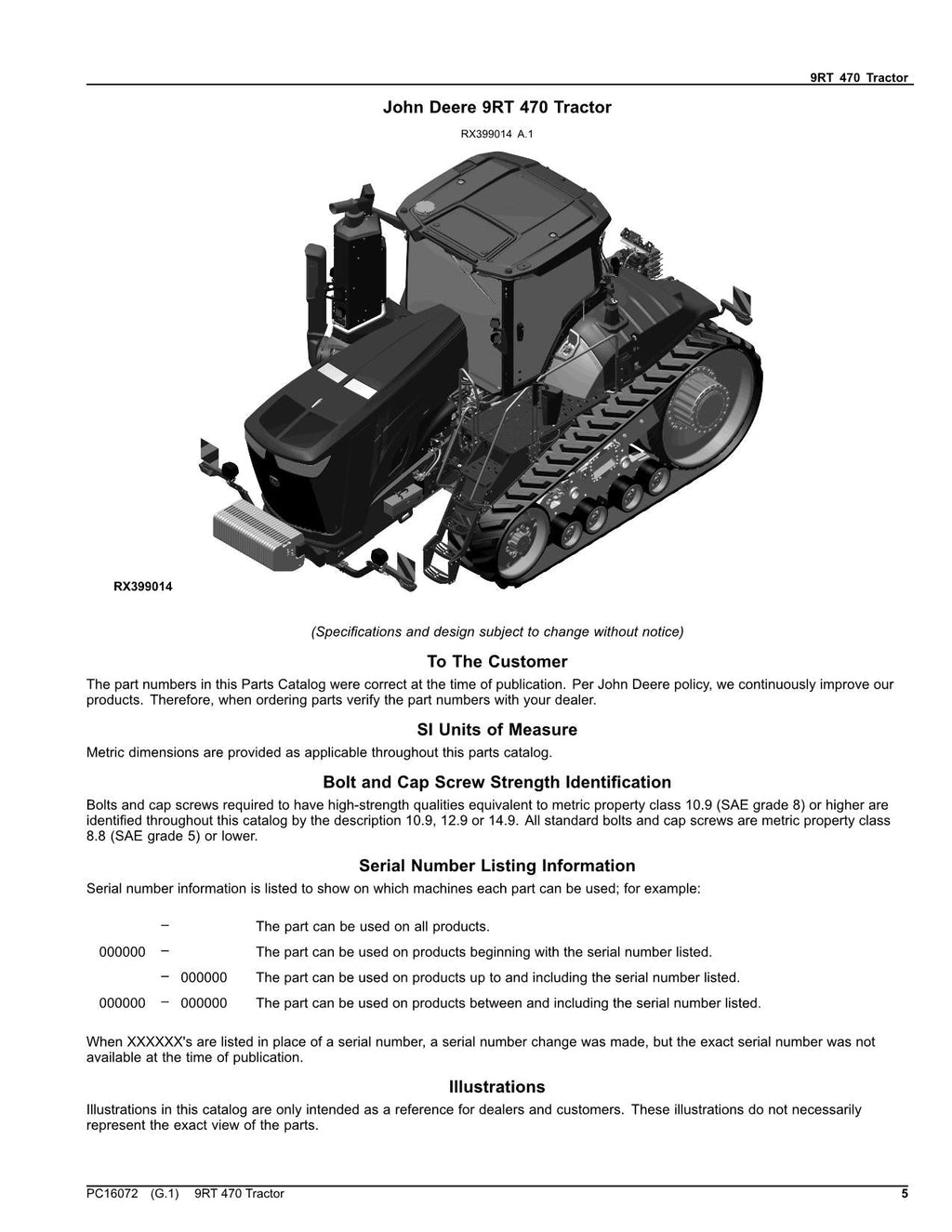 MANUAL DEL CATÁLOGO DE PIEZAS DEL TRACTOR JOHN DEERE 9RT 470