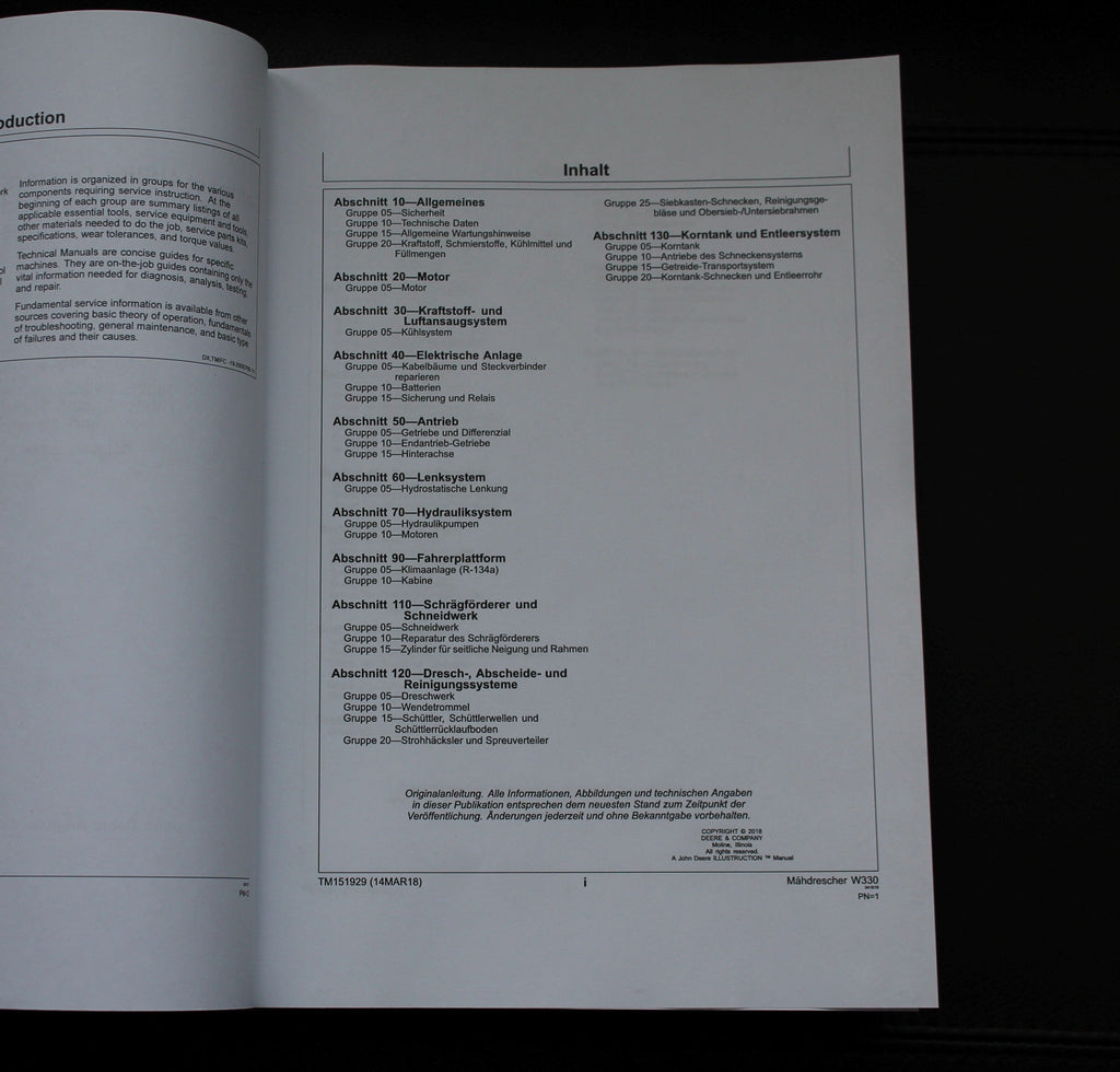 JOHN DEERE W330 MAHDRESCHER REPARATHANDBUCH WERKSTATTHANDBUCH