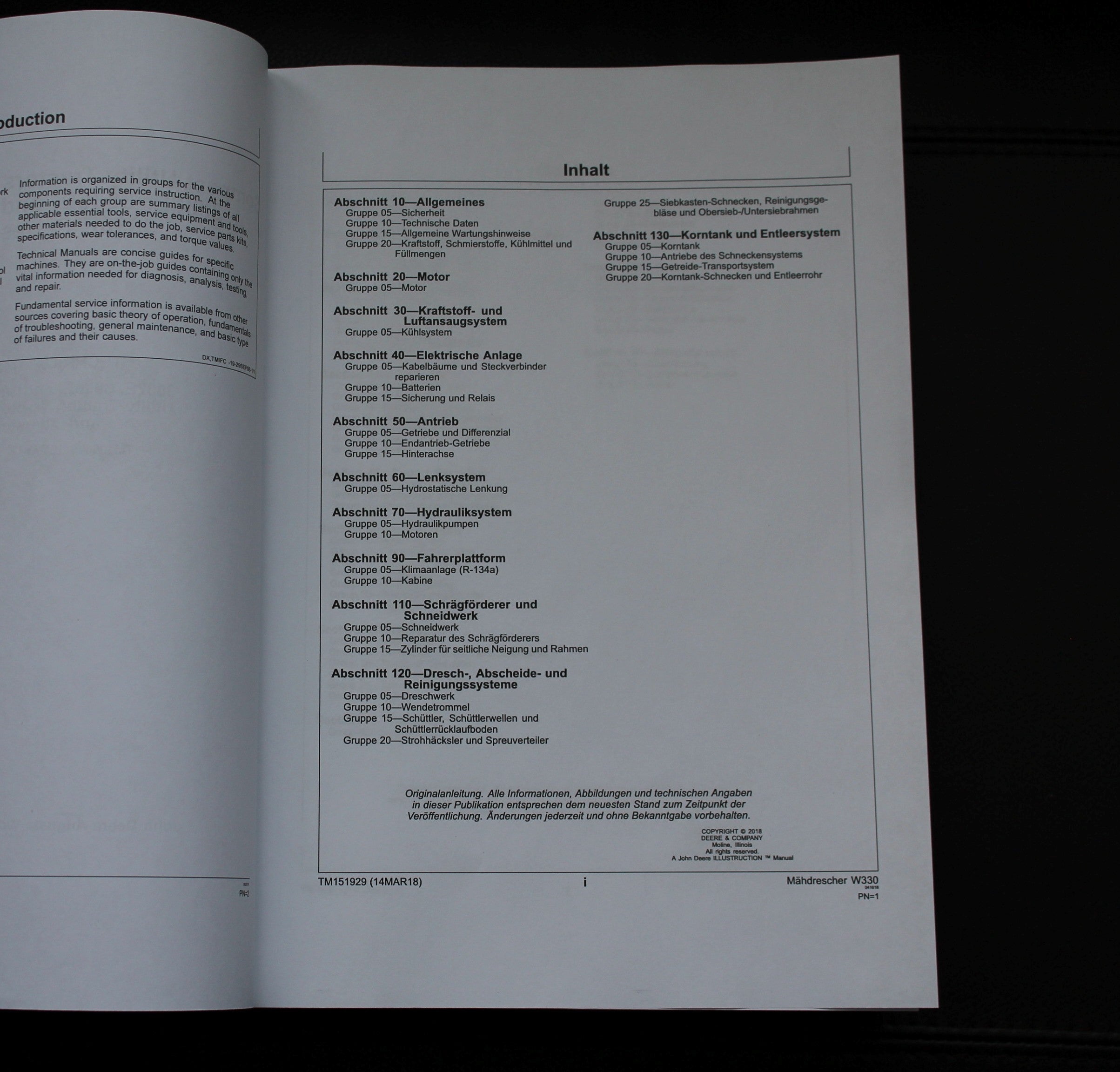 JOHN DEERE W330 MAHDRESCHER REPARATHANDBUCH WERKSTATTHANDBUCH