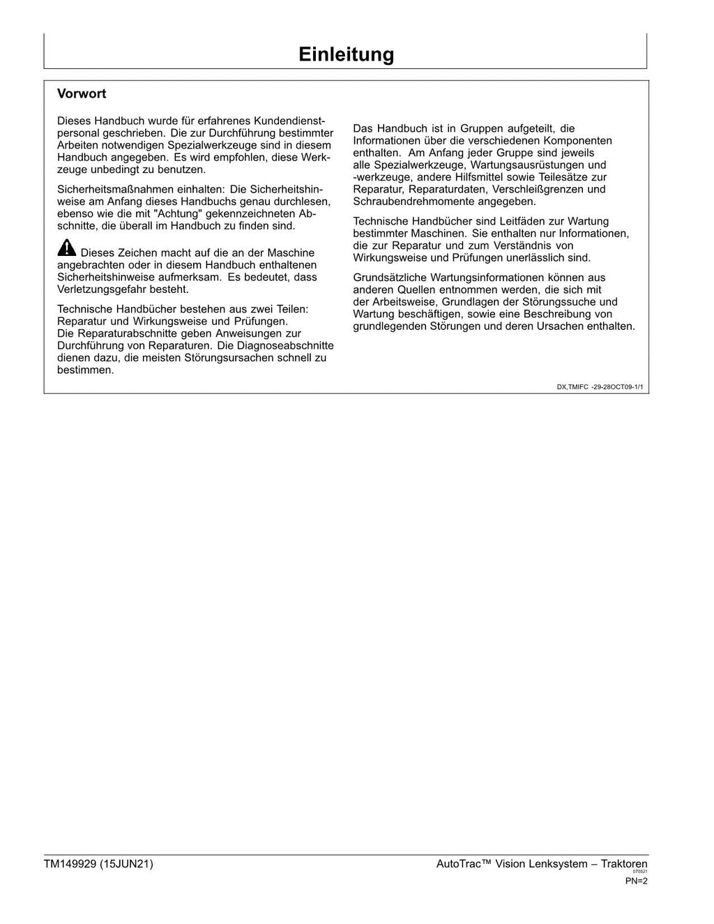 JOHN DEERE AutoTrac Vision Lenksystem TRAKTOR REPARATURHANDBUCH WERKSTATTHANDBUCH