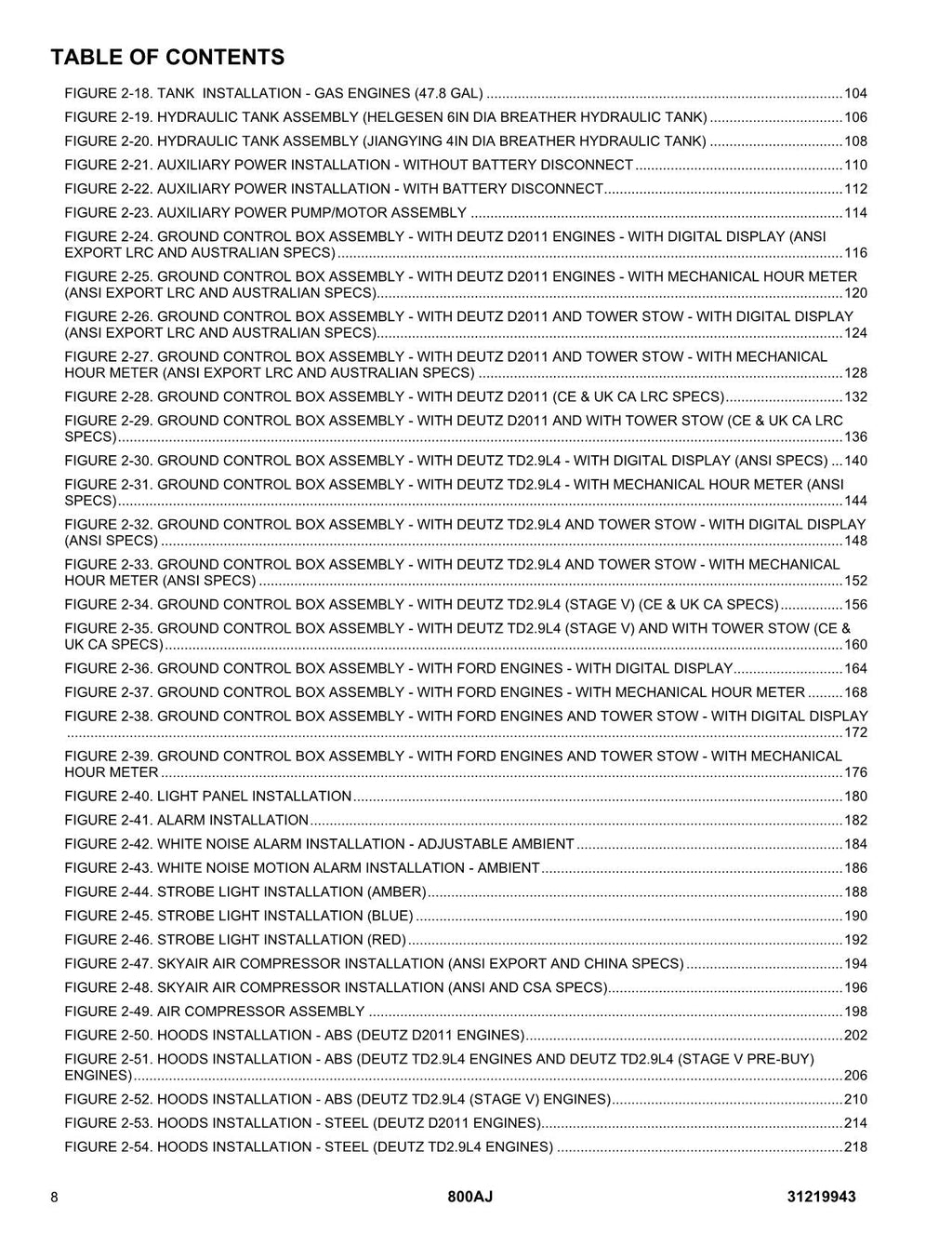 JLG 800AJ Boom Lift Parts Catalog Manual 31219943