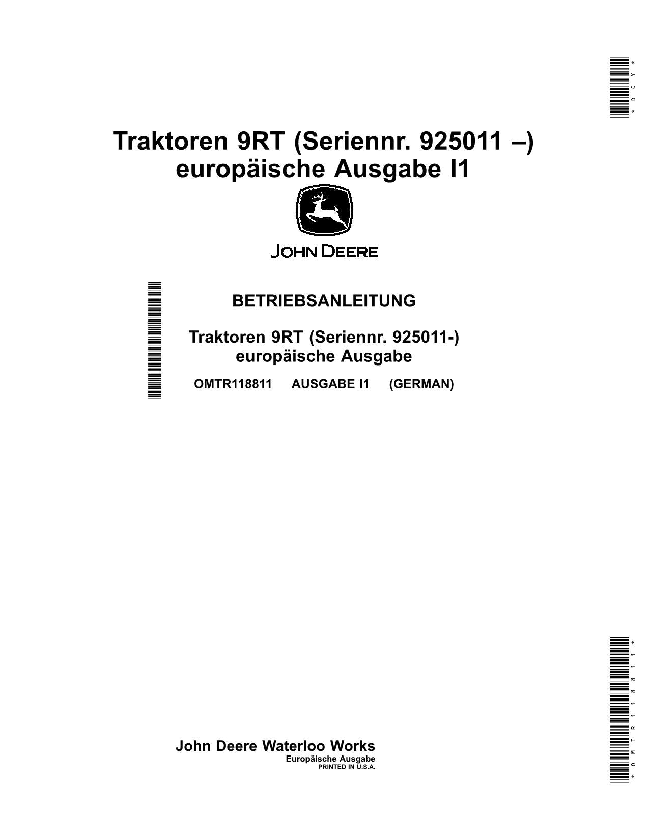 JOHN DEERE 9RT 520 9RT 570 470 570 470 RASCADOR TRAKTOR BETRIEBSANLEITUNG