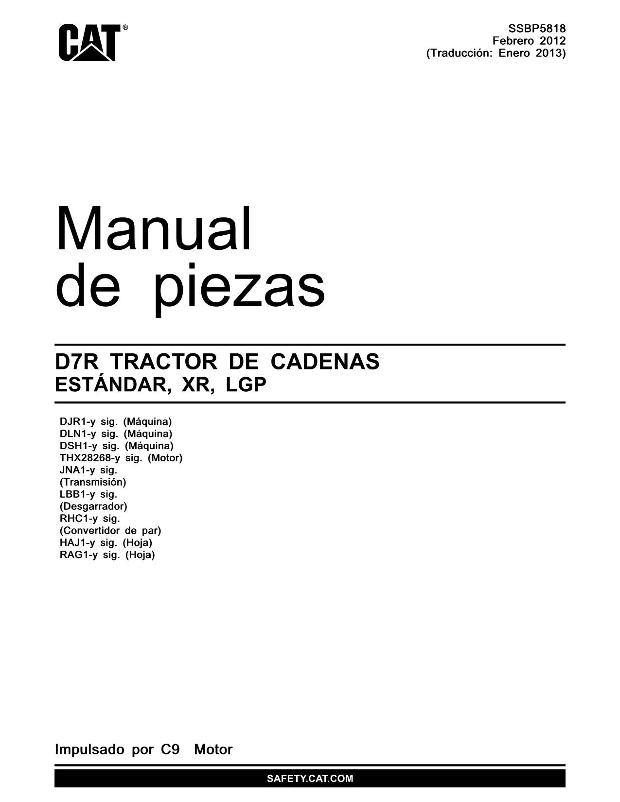 Caterpillar D7R Std XR LGP Tractor de Cadenas Manual de piezas Español