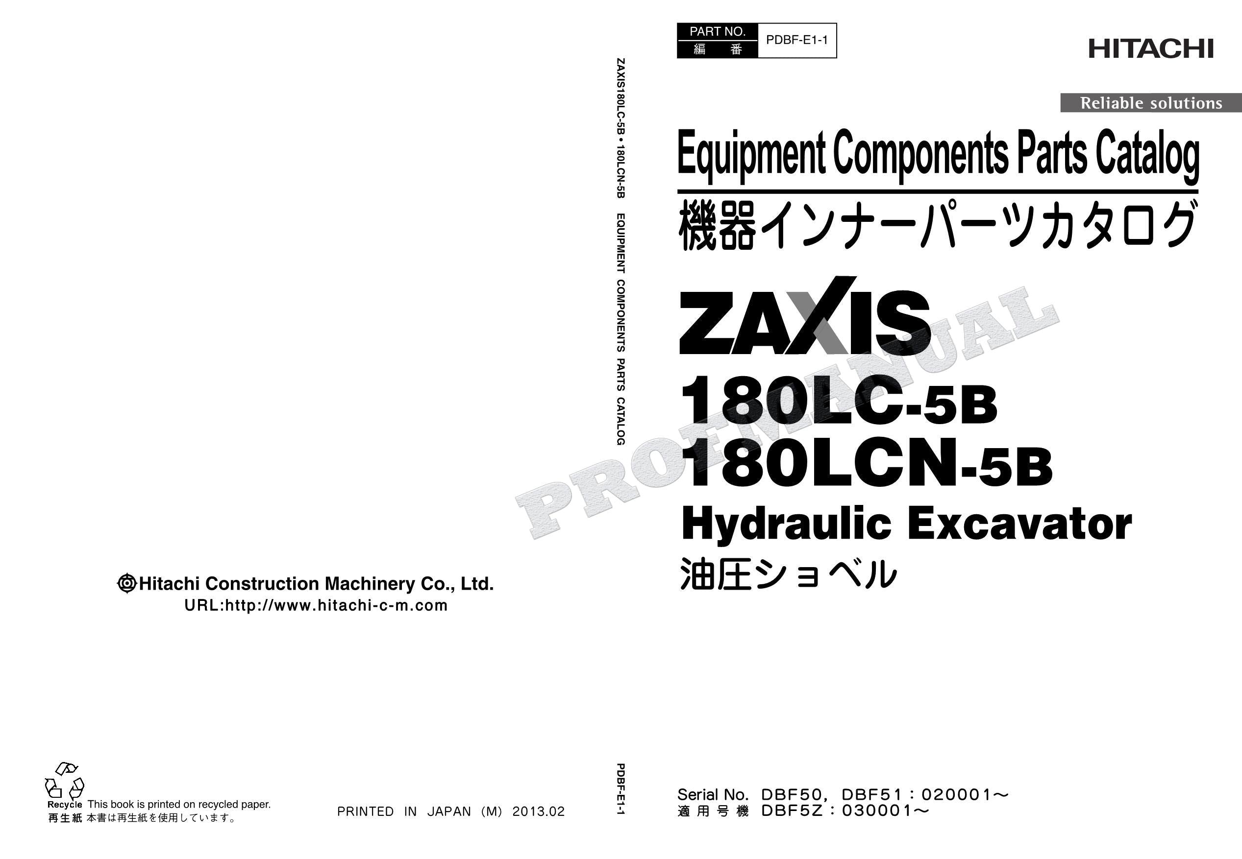 Manual del catálogo de piezas de la excavadora HITACHI ZX180LC-5G ZX180LCN-5G