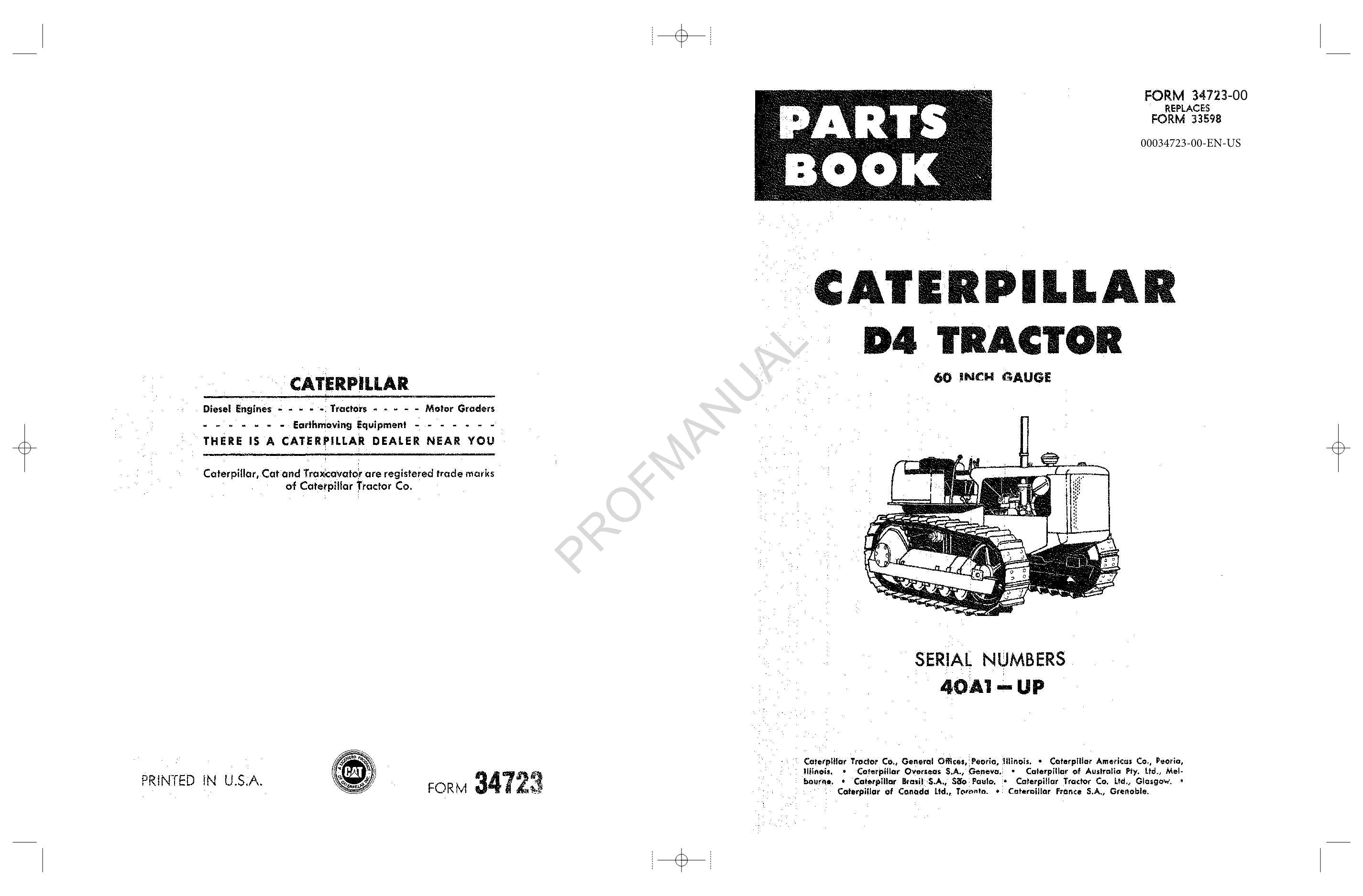 Caterpillar Cat D4 Tractor Parts Catalog Manual ser 40A1-Up