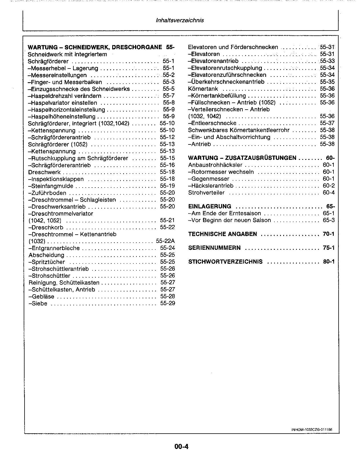John Deere 1032 1042 1052 Mähdrescher betriebsanleitung ser.047201-