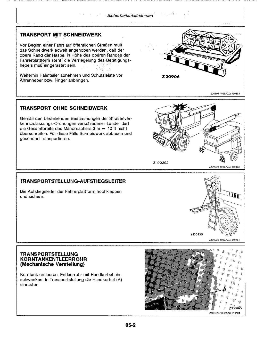 John Deere 1032 1042 1052 Mähdrescher betriebsanleitung ser.047201-